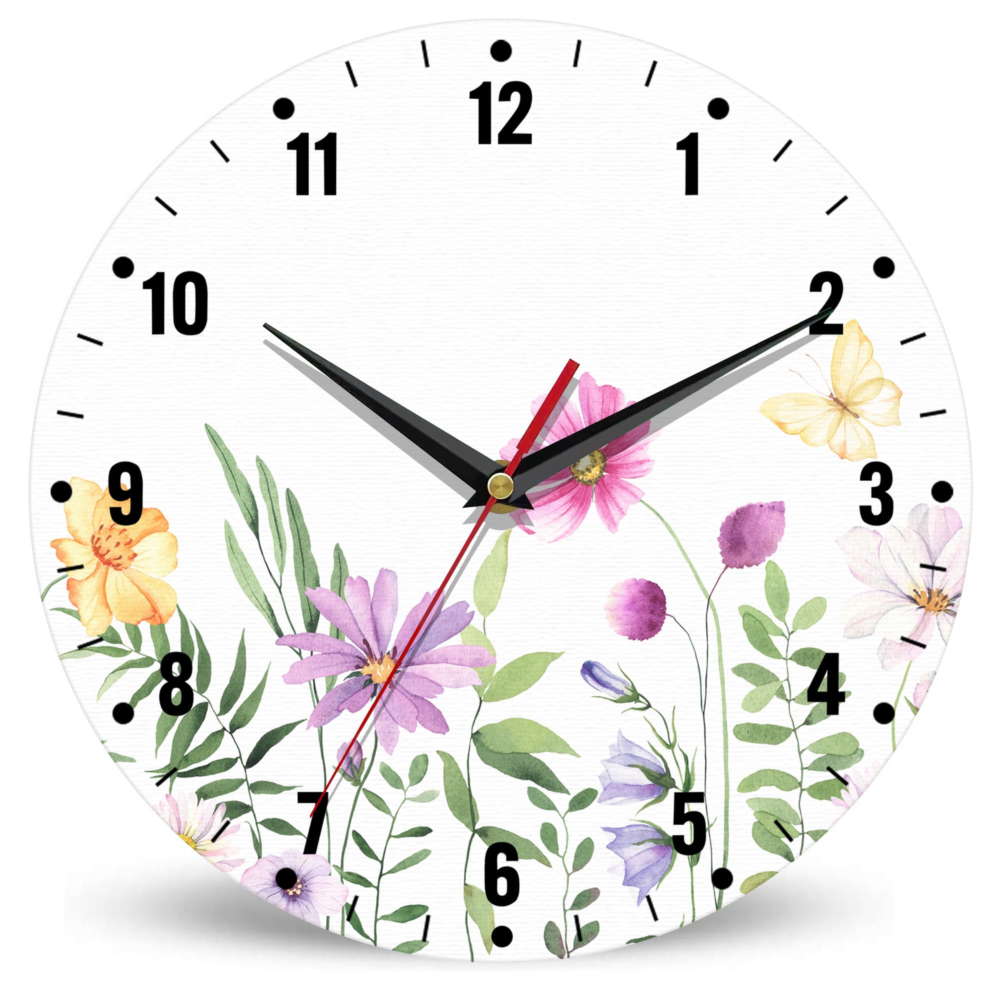 Horloge murale silencieuse sans tic-tac motif fleurs et papillons