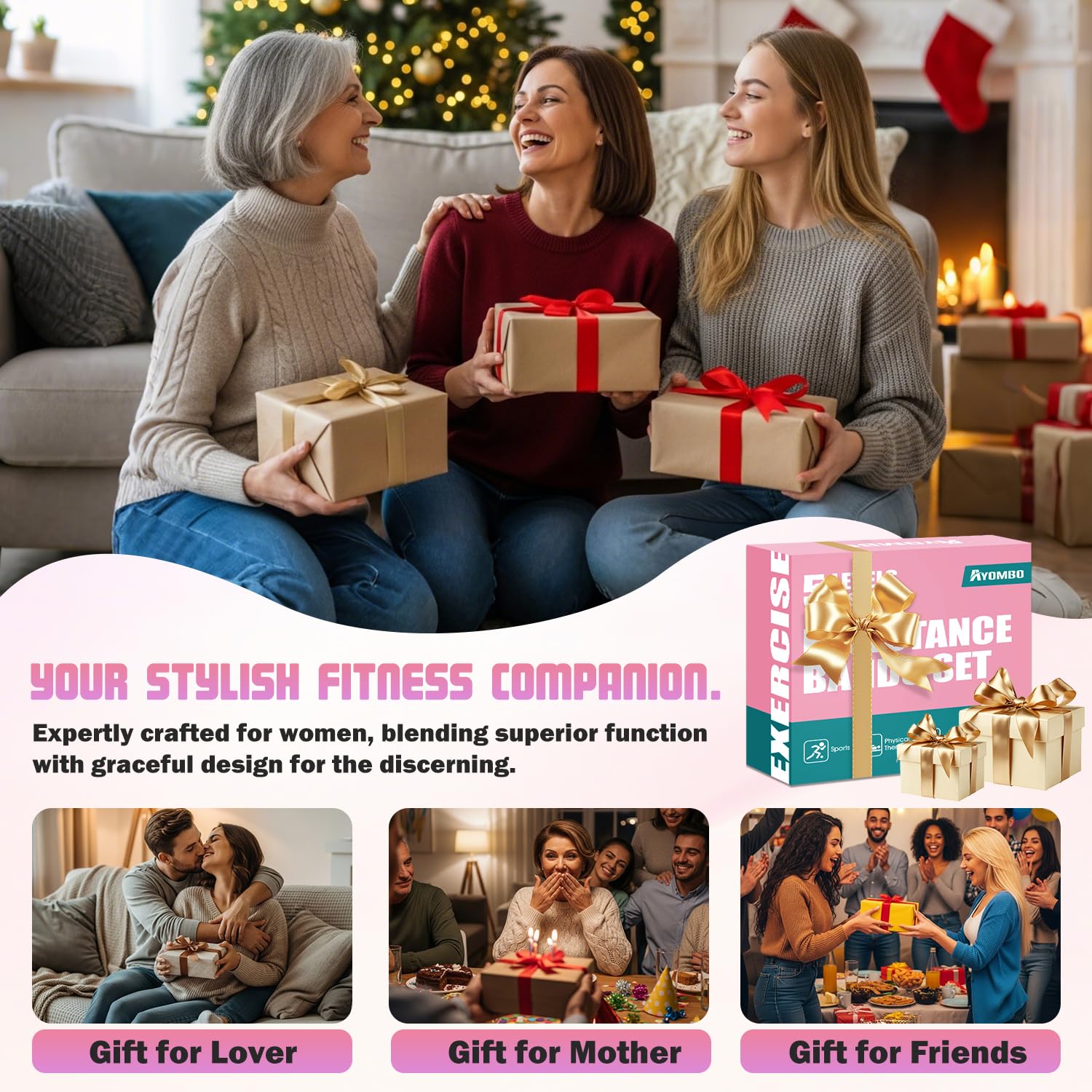 Ayombo Widerstandsbänder, Übungsbänder mit Griffen für Workout, Fitnessbänder für Frauen, Workout-Ausrüstung, Heimstudio, Trainingsbänder mit Türanker, Knöchelriemen, Formkörper, Physiotherapie