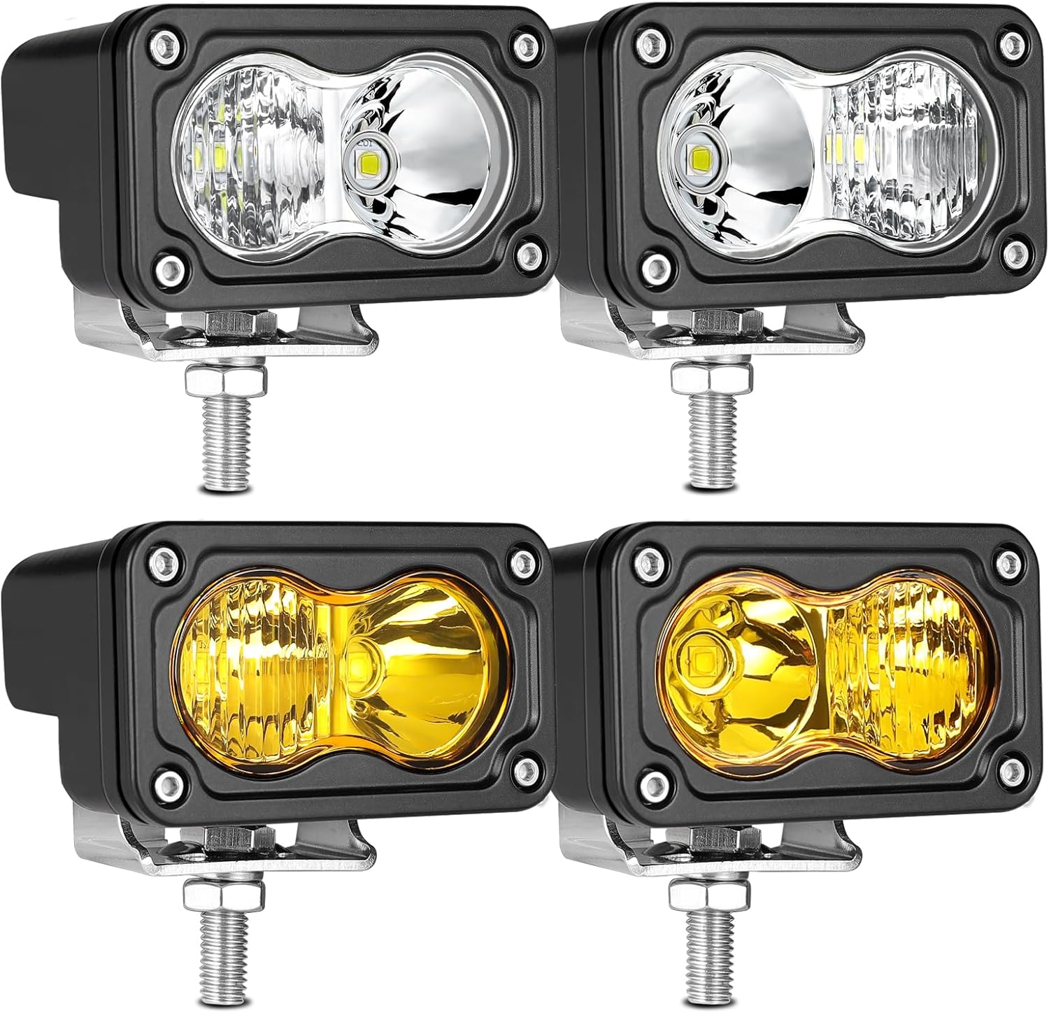 LED Pod Light Yellow Off Road Driving Cube Light LED Ditch Backup Work Lights Combo Bumper Light Bar Pods for Truck Pickup ATV UTV SUV 4x4 Motorcycle Boat