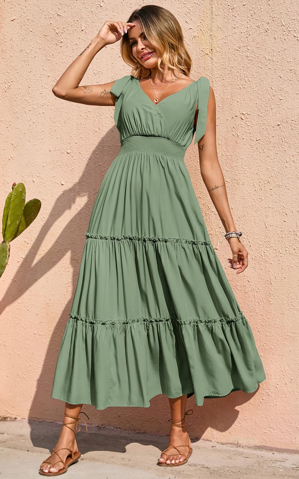 PRETTYGARDEN Tie Straps Summer Maxi Dress 2025 Moderne/ajusté Femme