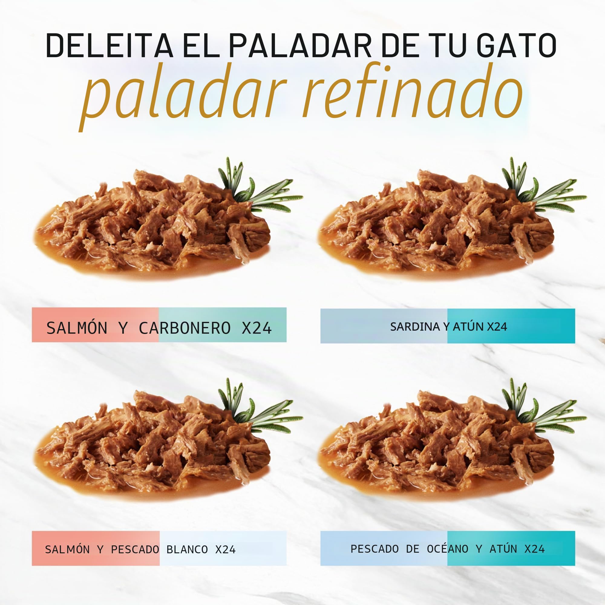 Purina Gourmet - Perlas de Salsa húmeda para Gatos con salmón, sardinas, Bacalao, Pescado del océano, 96 Sobres de 85 g