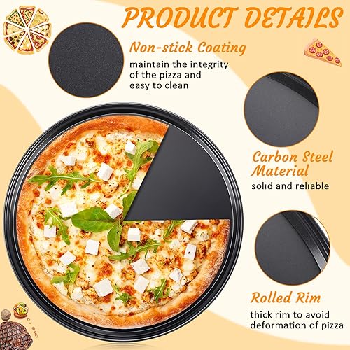 Miniatura 3 de Meanplan 8 piezas antiadherentes para hornear pizza, sartén redonda para horno, bandeja de horno de acero al carbono, para hornear pasteles para el