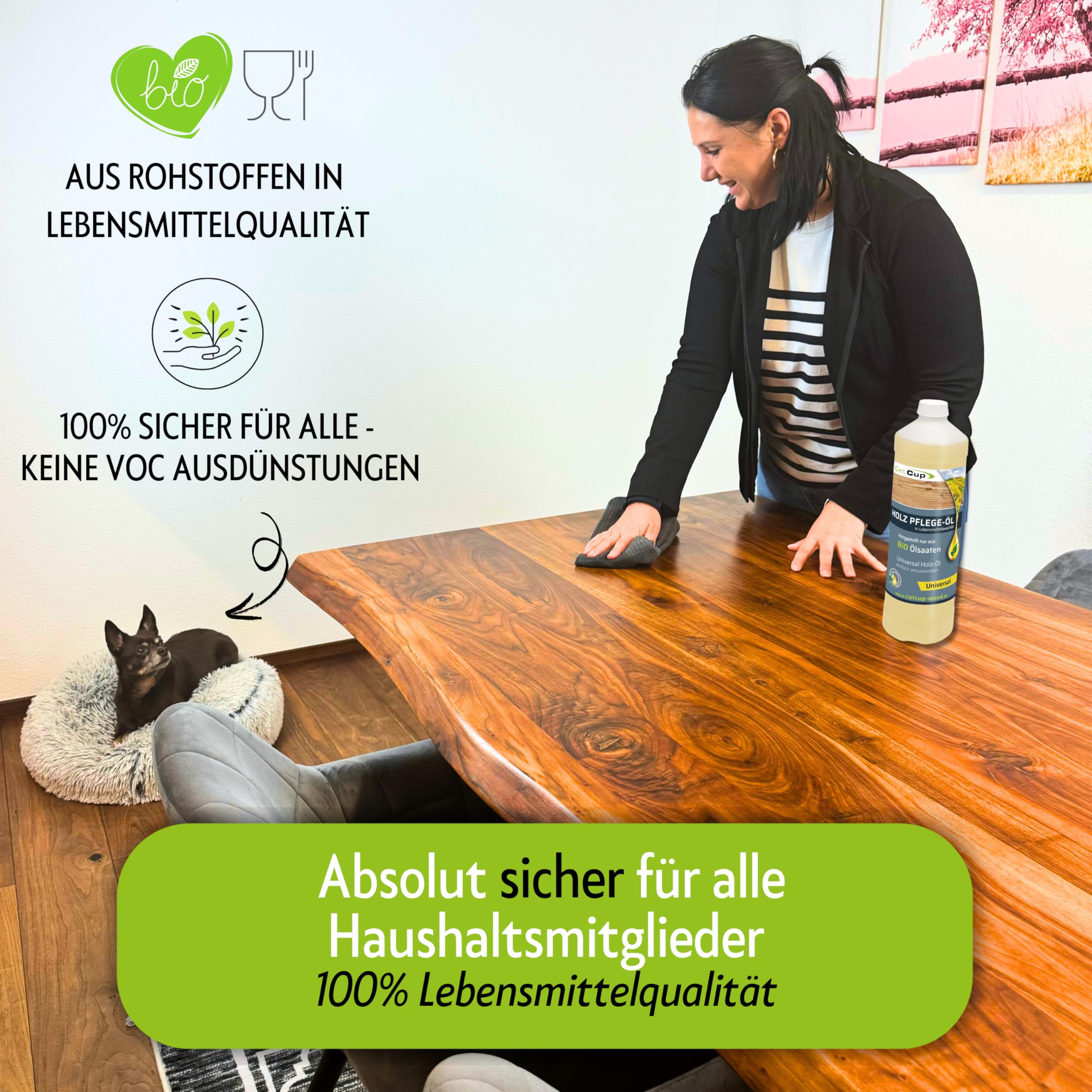 UNIVERSAL 1 Liter BIO Holzöl farblos aus Deutschland - Geruchloses Holzpflegeöl für Innen & Aussen - Premium Möbelöl mit Anleitung - 100% natürliches Holz Öl in Bioqualität