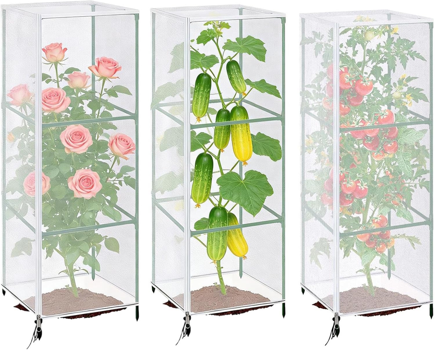 Plant Covers from Animals | Square Anti-gnat Net,150x45cm Garden Cloches for Plants with Zipper and Drawstring - for Bird Cat Poultry Fruit Vegetable Flower Tomato Garden Balcony