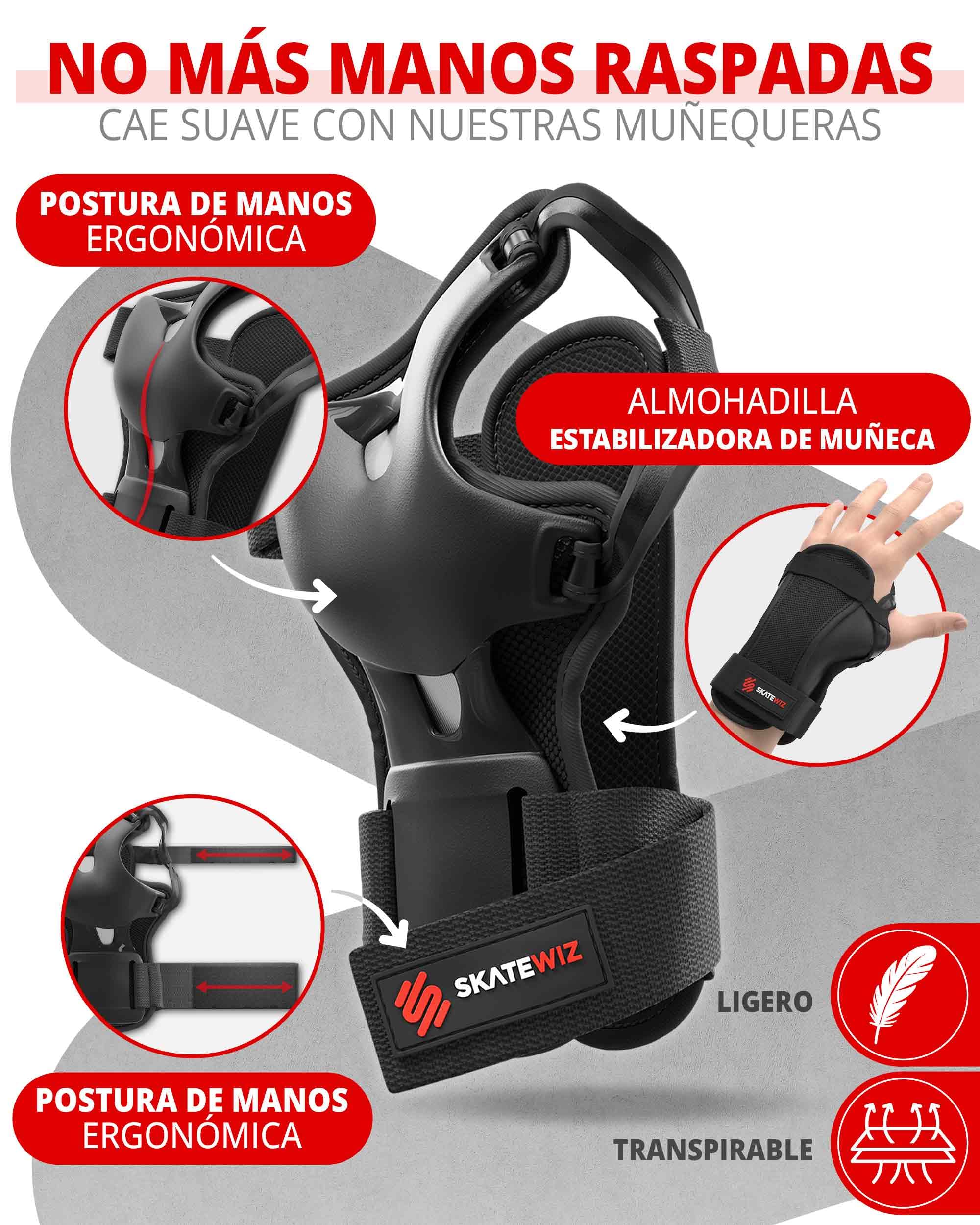 SKATEWIZ Protecciones Patines Set - Para Niño, Niña, Adolescentes y Adultos [6 piezas] con Rodilleras y Coderas Muñequeras - Protecciones Patines Niño — view 8