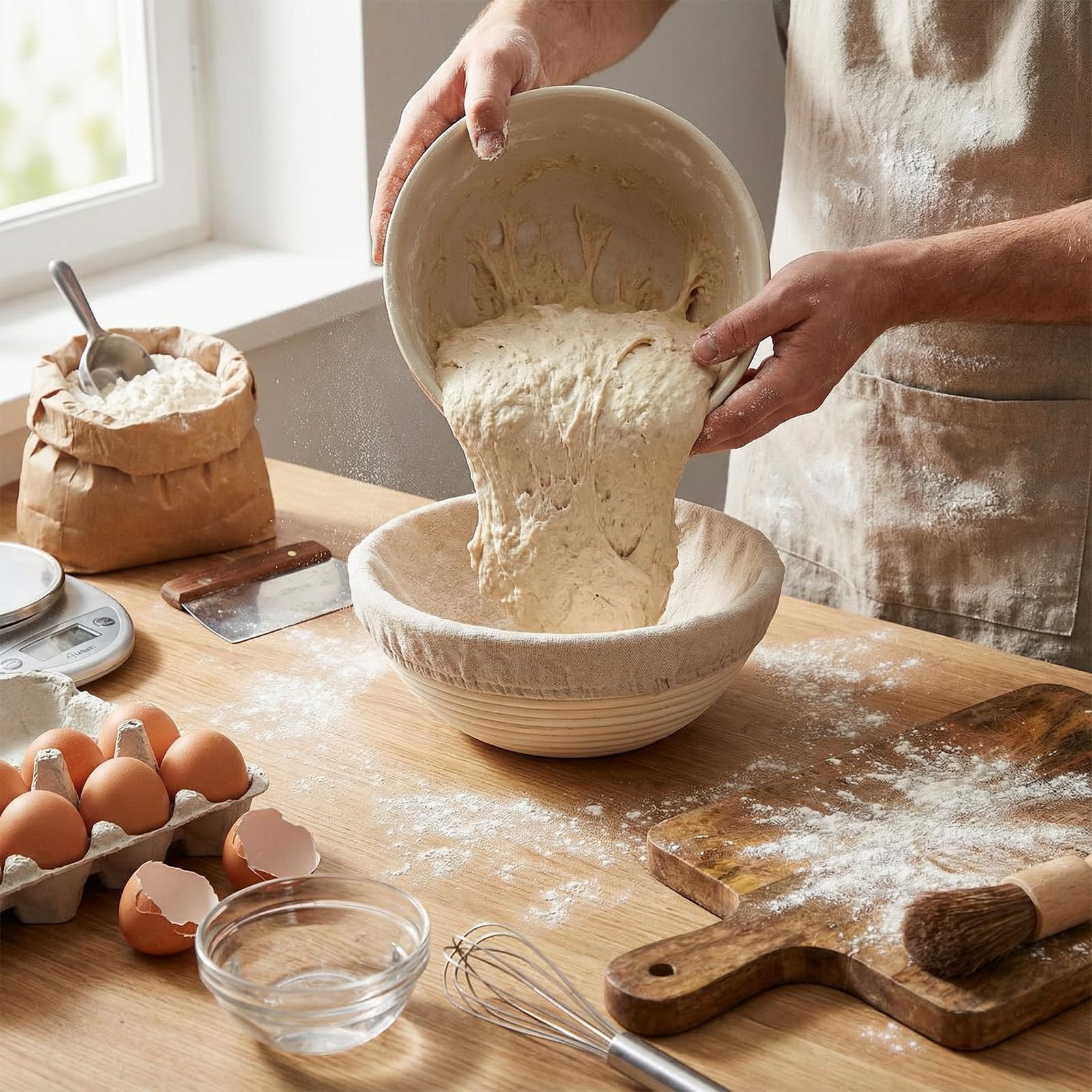 LemonRoad Brotgärkörbe mit Duschkappen, 22,9 cm, Banneton-Korb, Set mit 2 Sauerteig-Gärkörben mit Stoffeinlagen und 1000 Duschkappen für Sauerteigbrot, Backen, Gärung
