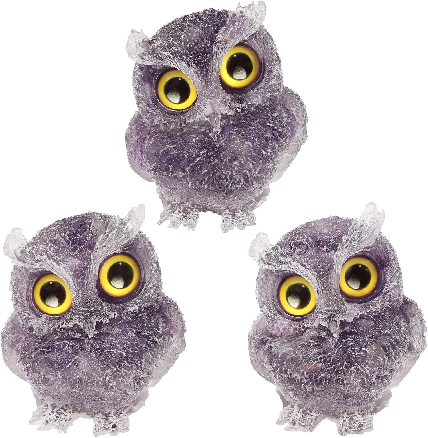 rockcloud Irregular Polished Banded Agate Palm Stones Worry Stones Pebble Healing Crystal Stone, Resin Amethyst Crystal Owl Statue Pocket Stone Handmade Orgone Owl Animal Figurine for Home Office Desk