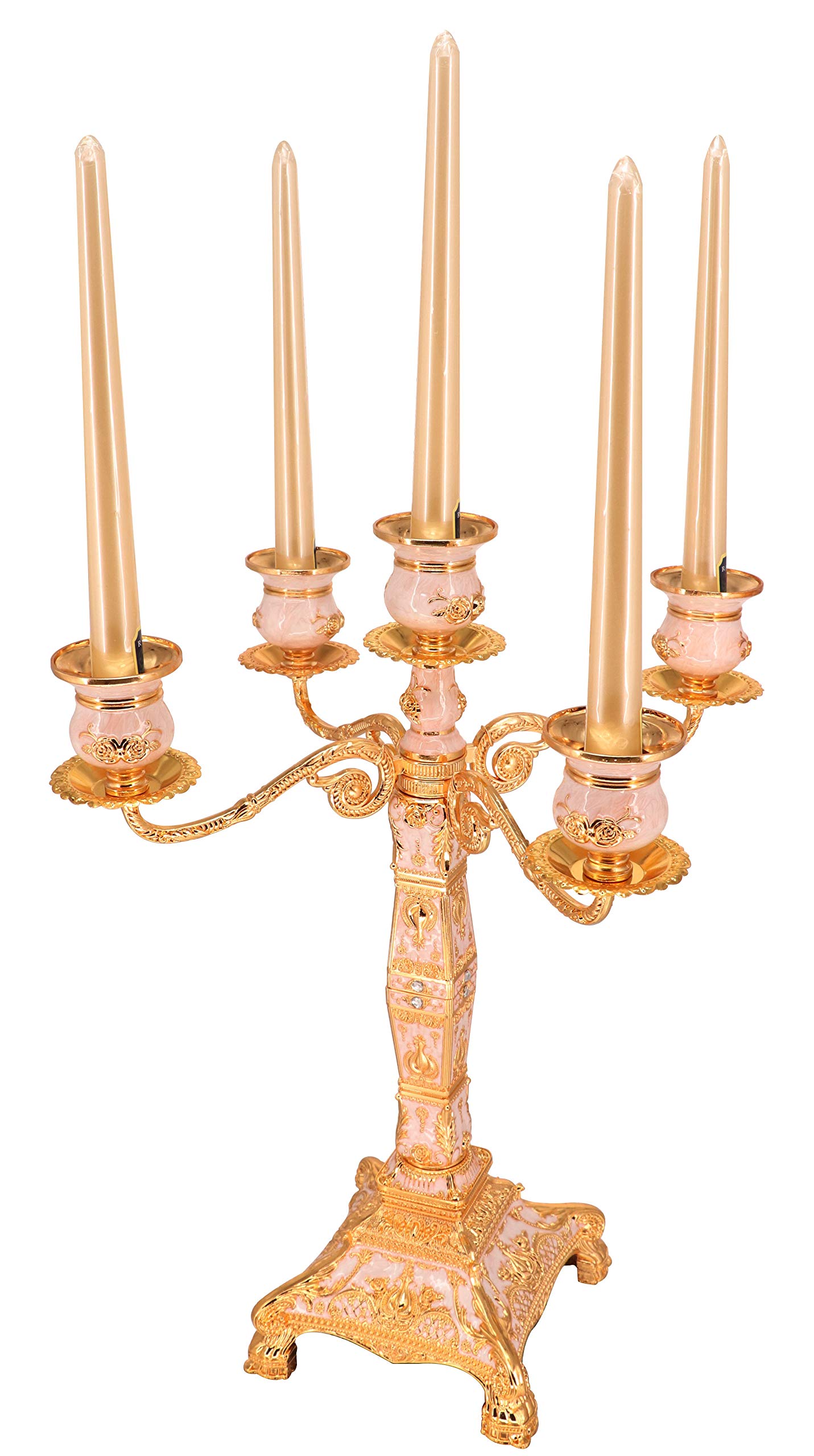 Dongjiang Portacandela con 5 Braccia Candelabra European Stile portacandele in Metallo per la Decorazione di Natale Matrimonio casa (Bronzo d'oro) (Golden)