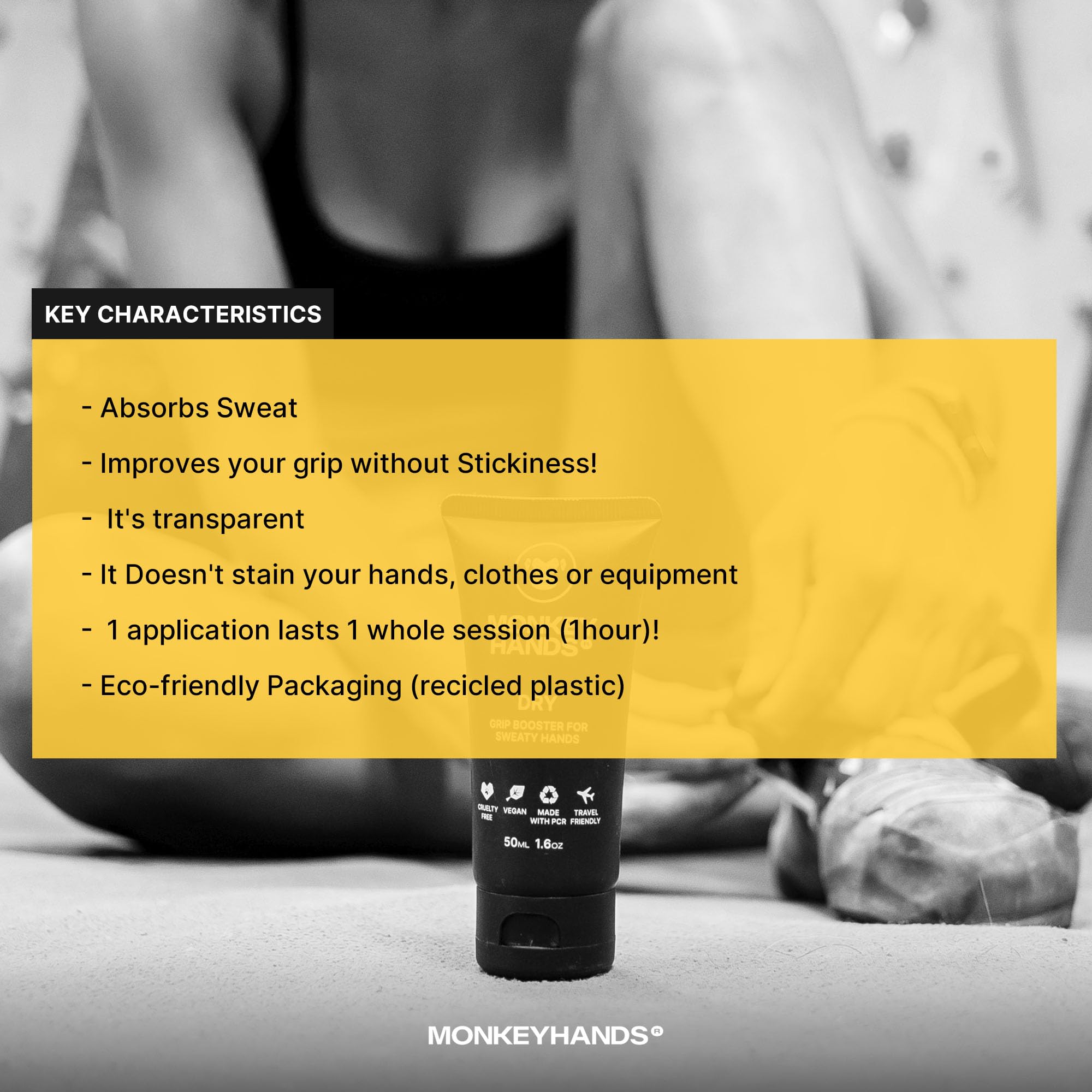 Monkeyhands Dry Grip Booster | Innowacyjny płynny magnezyt do suchych dłoni | Wielofunkcyjne owijki do padla, tenisa, golfa, tenisa stołowego, wspinaczki górskiej, wspinaczki górskiej, wysokiej