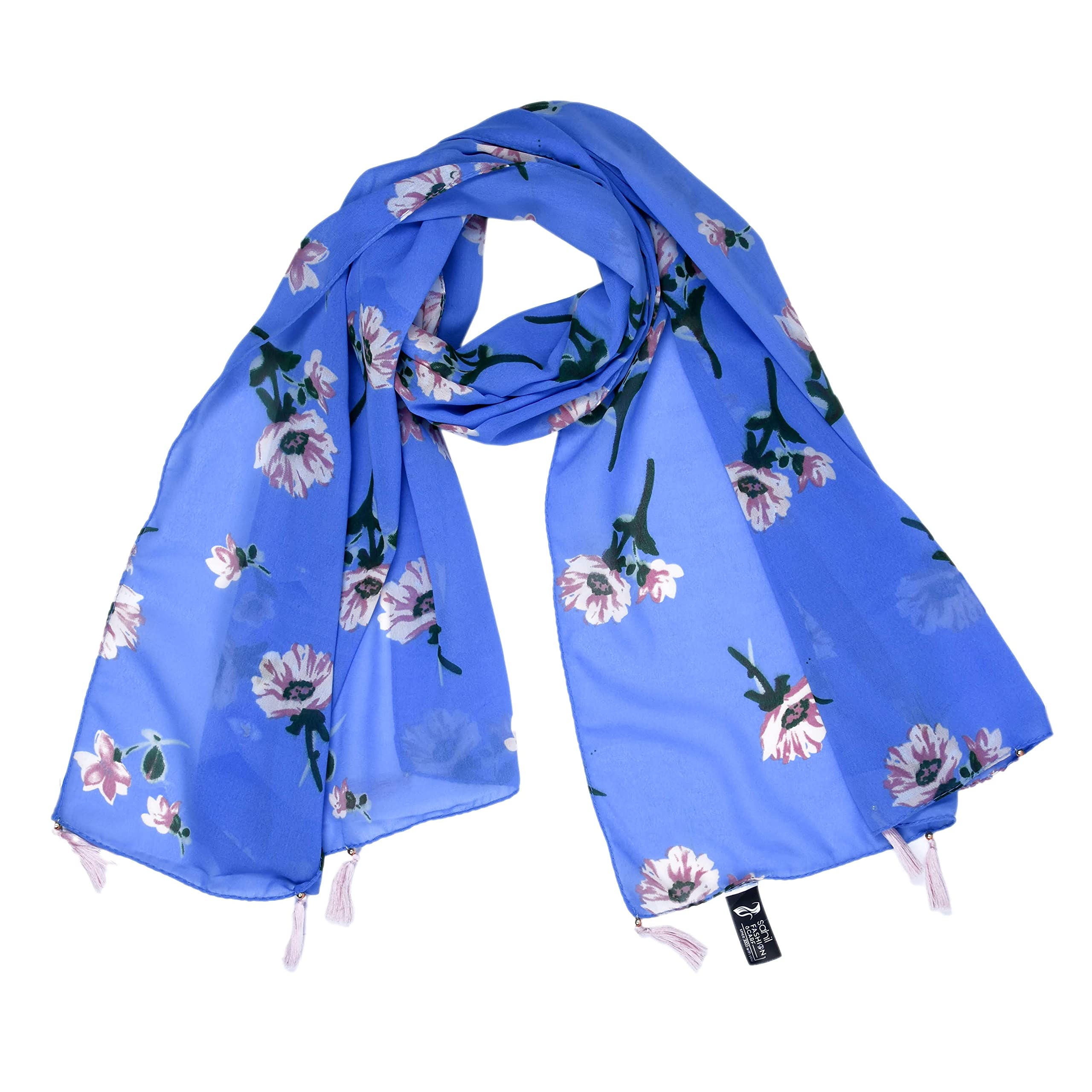 sahil scarf women's soft georgette flower printed tassel stole (multicolored) 22�72inch-picture-53