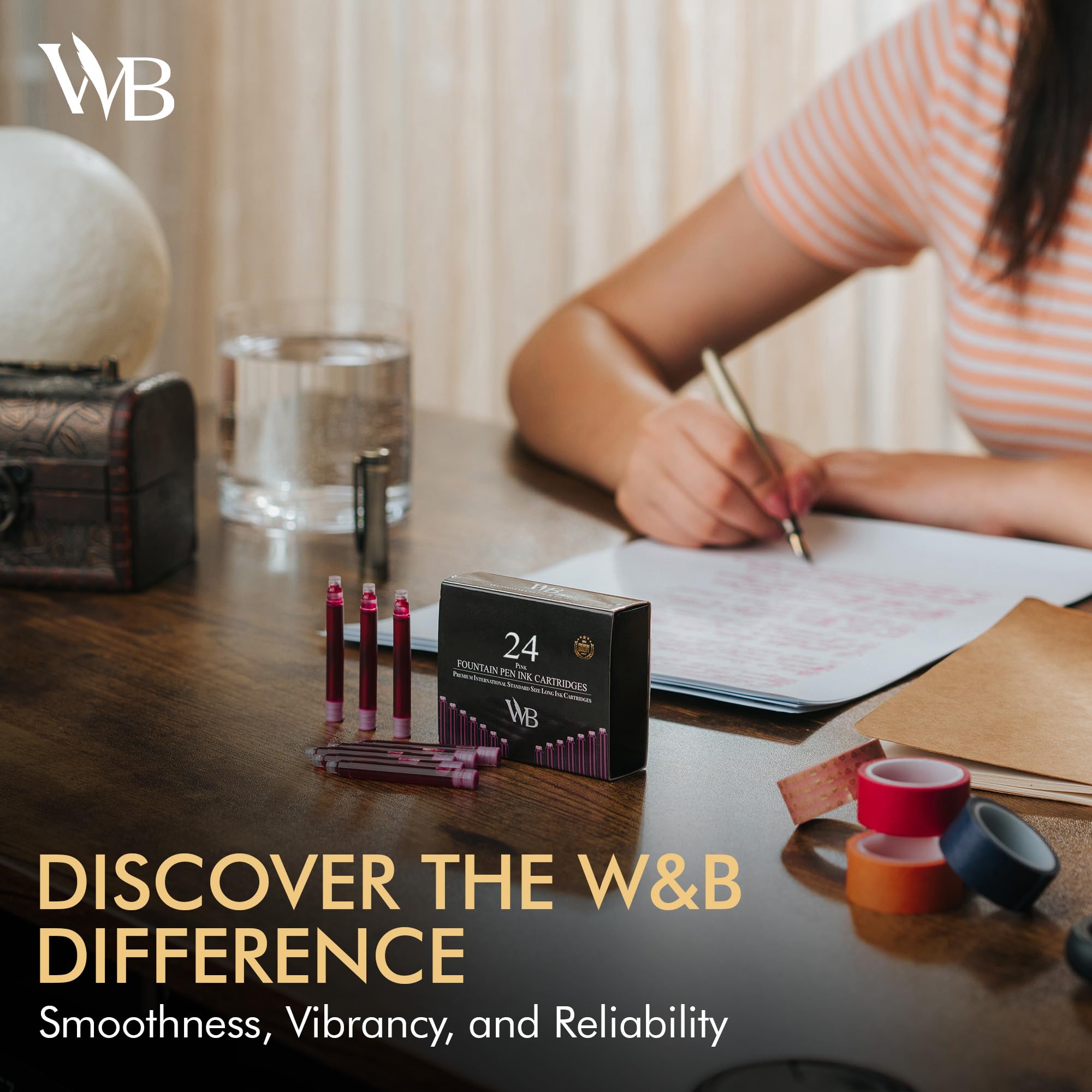 Wordsworth & Black 24 Pack Fountain Pen Ink Refills, Set of 24 Pink Ink Cartridges, International Standard Size - Image 2