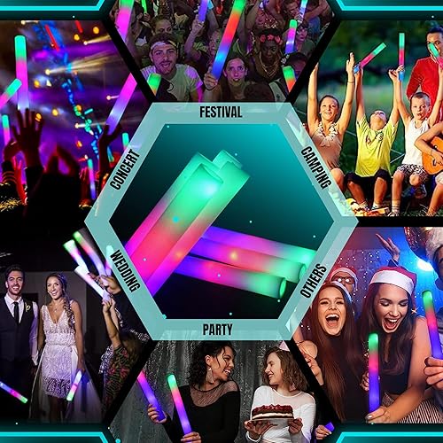 Miniatura 9 de DESIGN PRO LAB Varillas luminosas de espuma LED a granel con 3 modos, palos de luces de fiesta que brillan en la oscuridad, palitos brillantes