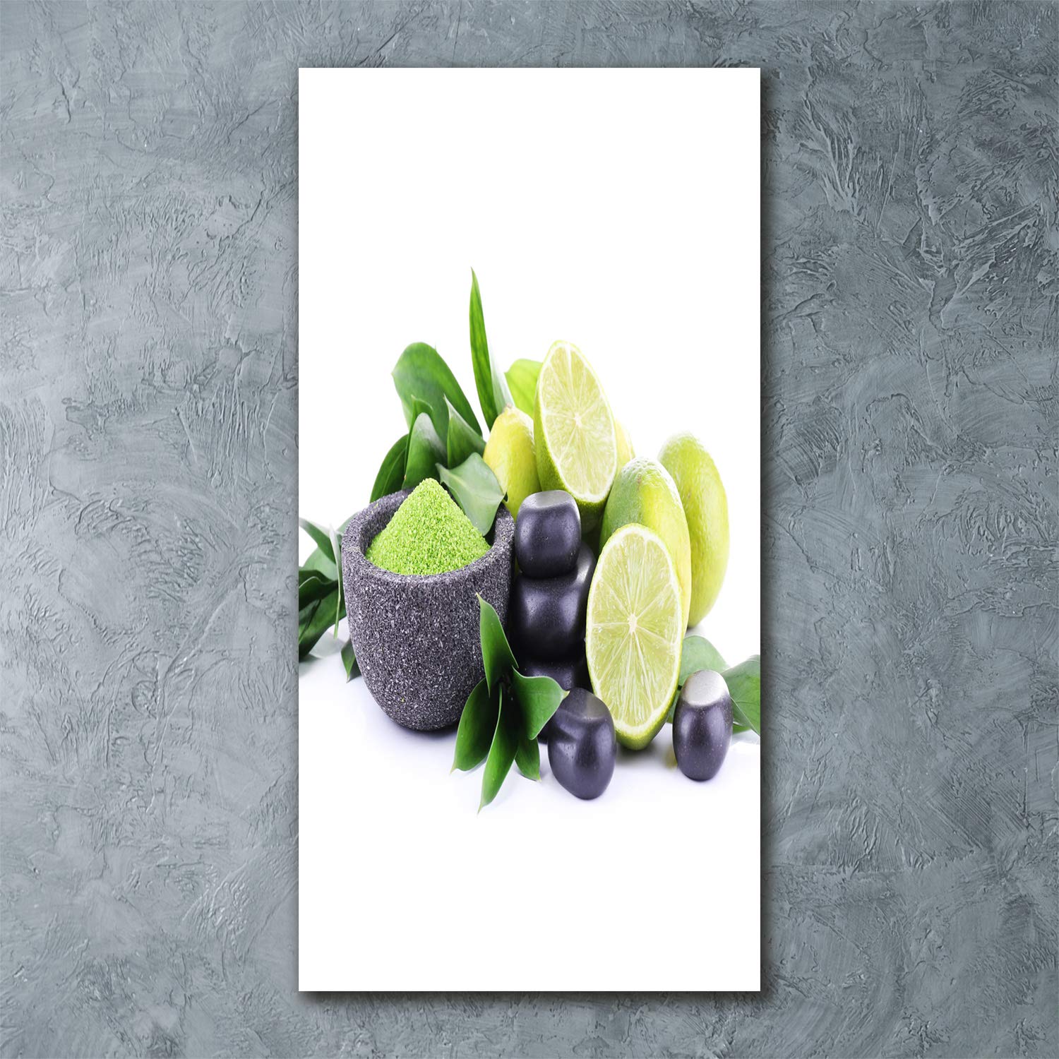 Tulup Impresión en vidrio - 60x120cm - Cuadro sobre Vidrio - Pinturas en Vidrio - Cuadro en Vidrio - Impresiones sobre Vidrio - Cuadro de Cristal - Comidas Y Bebidas - Verde - Frutas Cítricas Y Piedras