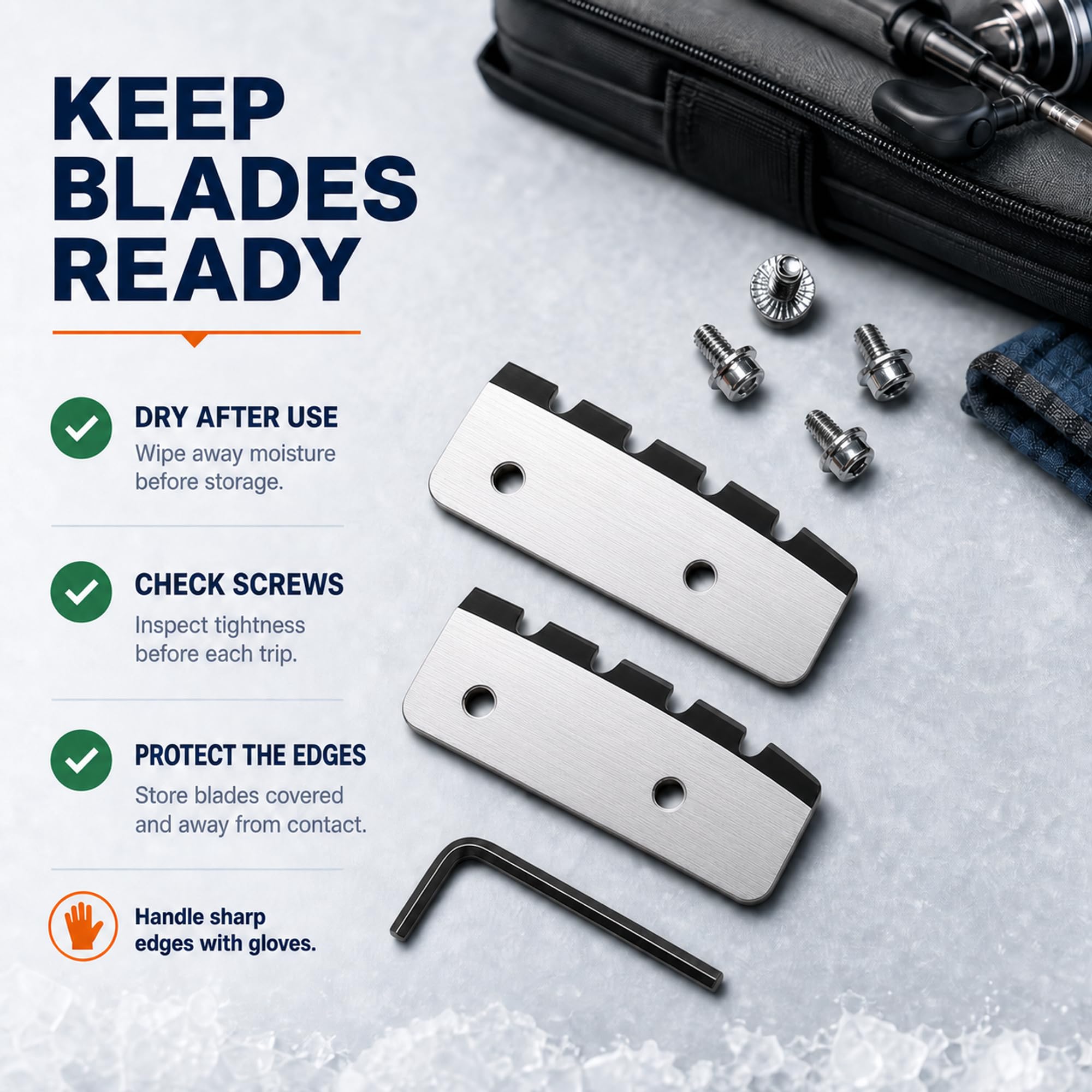 Lot de 2 lames de rechange pour tarière à glace dentelée de 15,2 cm, compatibles avec les tarières manuelles Select StrikeMaster Mora, lot de 2 avec boulons et clé hexagonale