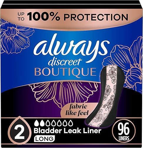 Always Discreet Boutique - Forros para incontinencia y posparto para mujer, talla 2, absorción muy ligera, longitud larga, 32 unidades x 3 paquetes