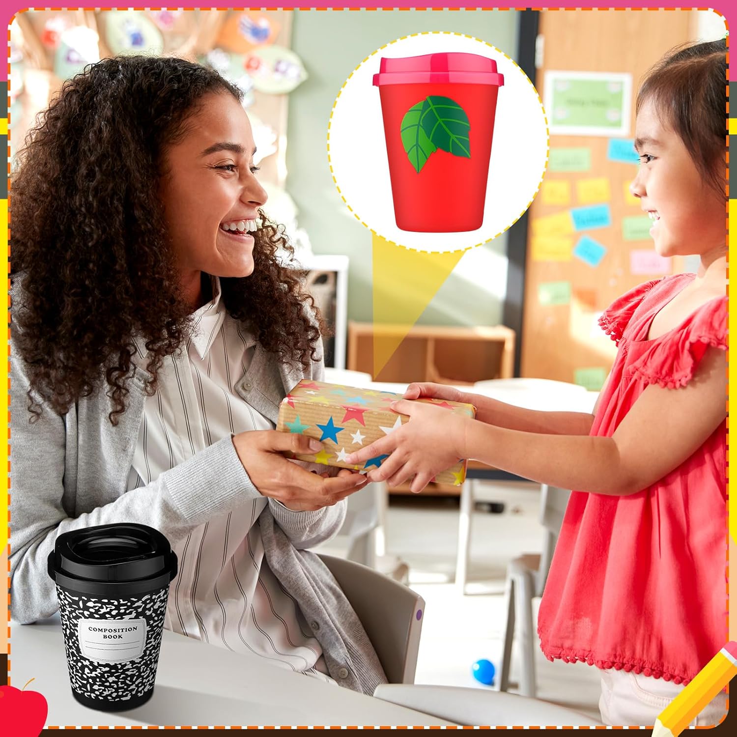 Skylety Teacher Appreciation Gift Bulk Valentines Teacher Gifts 12oz Appreciation Tumblers Reusable Plastic Coffee Cups with Lids(12 Pcs) - Image 5