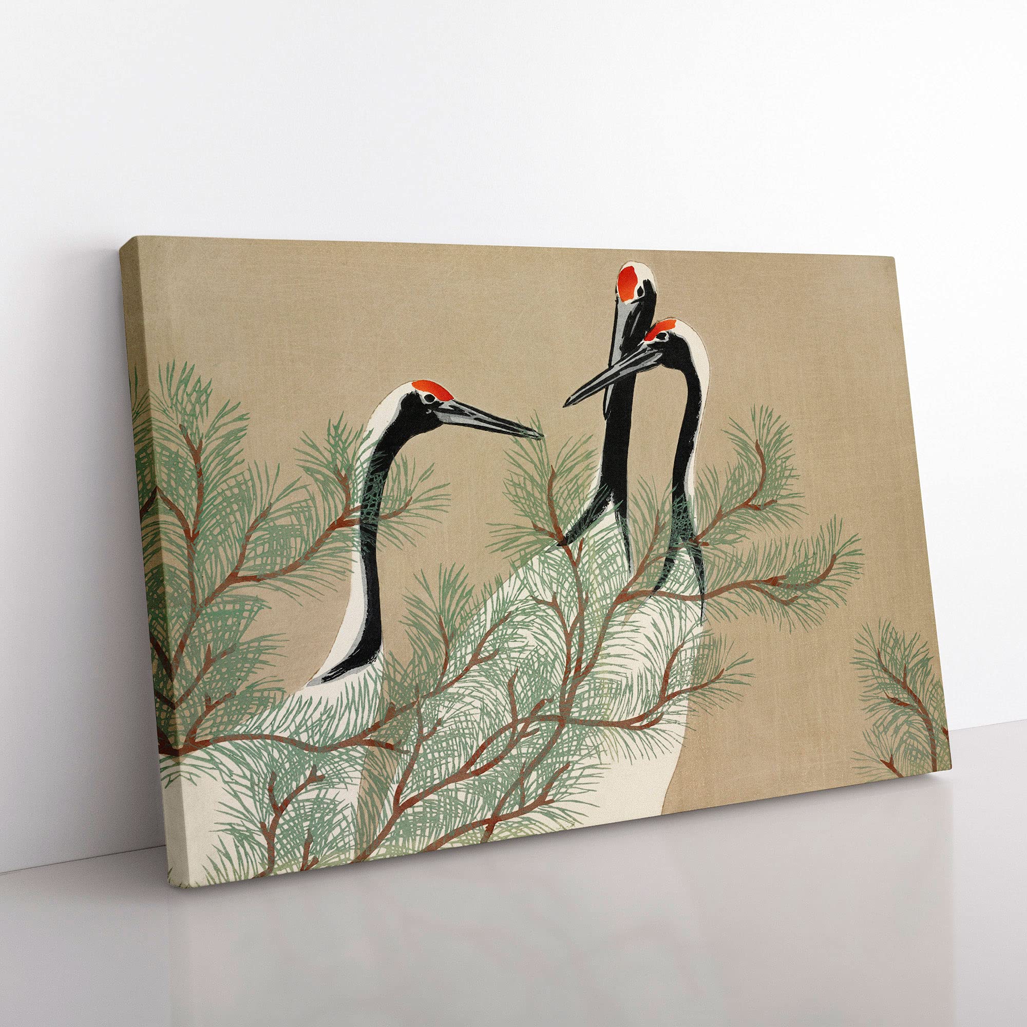 Big Box Art Three Cranes by Kamisaka Sekka Canvas Wall Art Print Ready to Hang Picture, 76 x 50 cm (30 x 20 Inch), Brown, Grey, Green