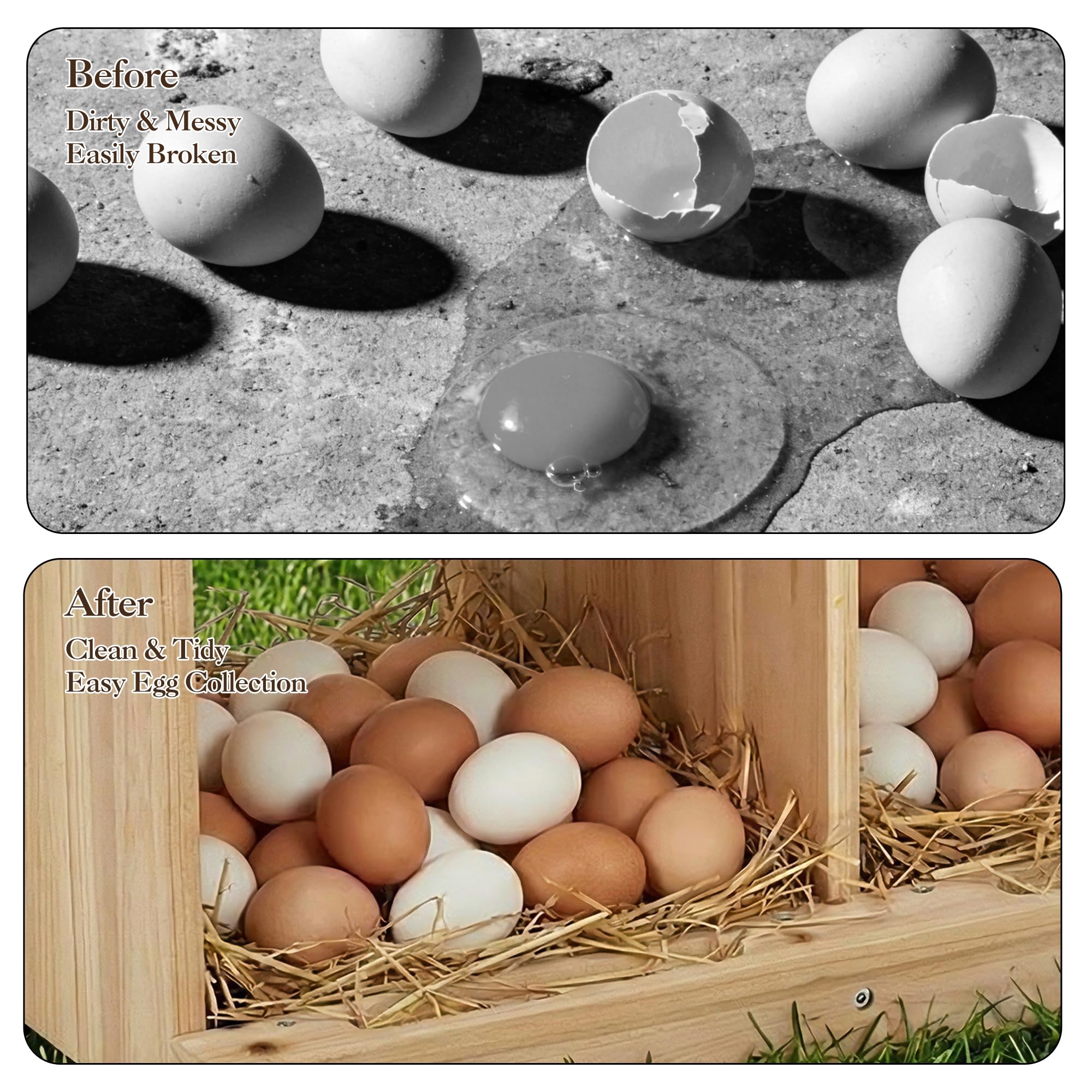 Garvee Gallinero de Madera con Nidal de Doble Capa de 4 Compartimentos, Caseta para Gallinas Ponedoras, Diseño Rural con Techo Inclinado, Montaje Sencillo, para Interior del Corral, Madera Natural
