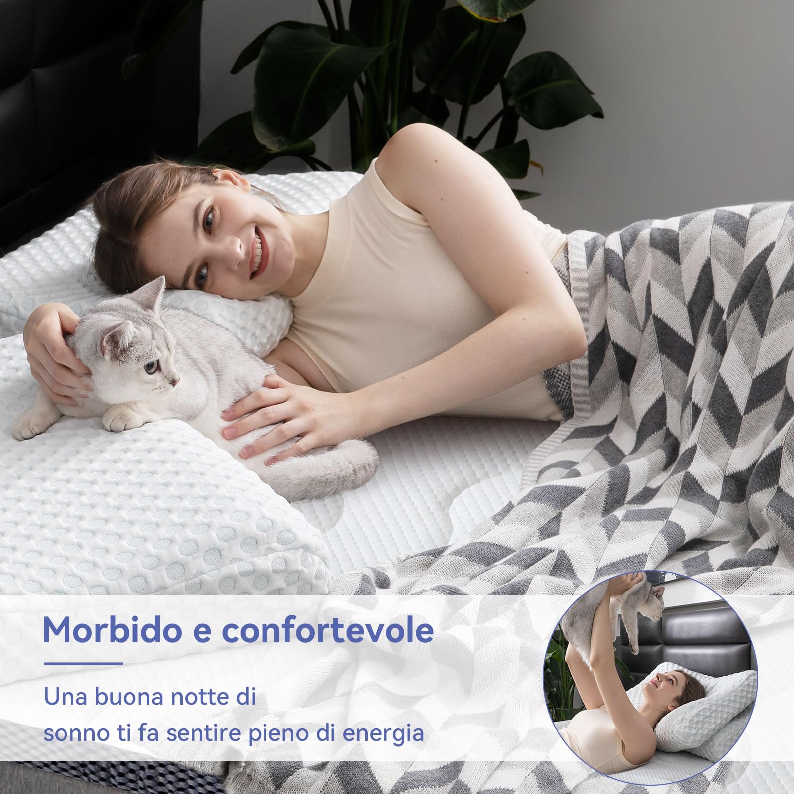 Amazon Basics Topper Piazze Francese 140 x 190 cm in Memory Foam con Gel Rinfrescante, 7 cm Coprimaterasso, Bianco