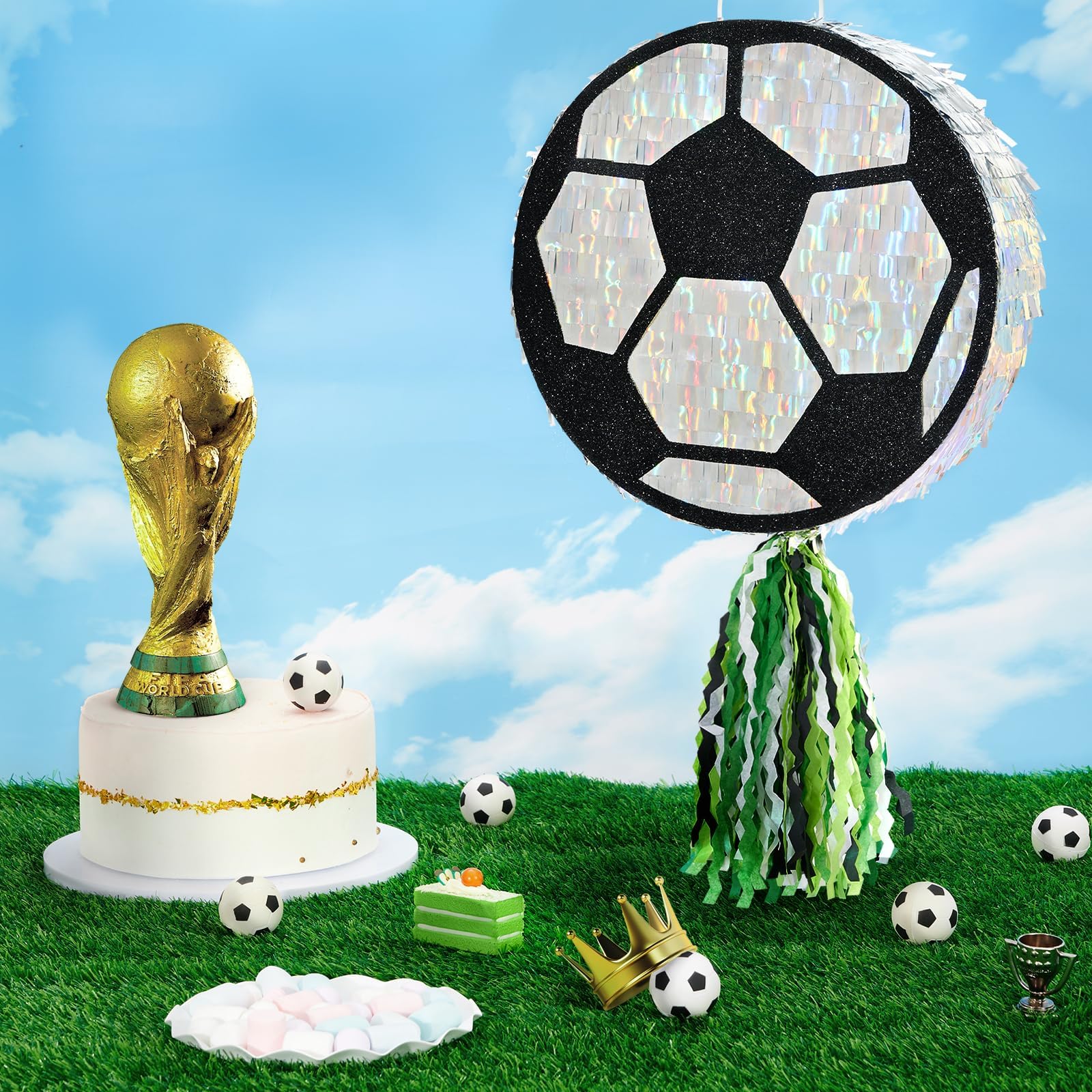 WERNNSAI Ballon de football Pinata Piñata avec bandeau et bâton pour sport, fête d'anniversaire, jeu de football, enterrement de vie de jeune fille, décoration