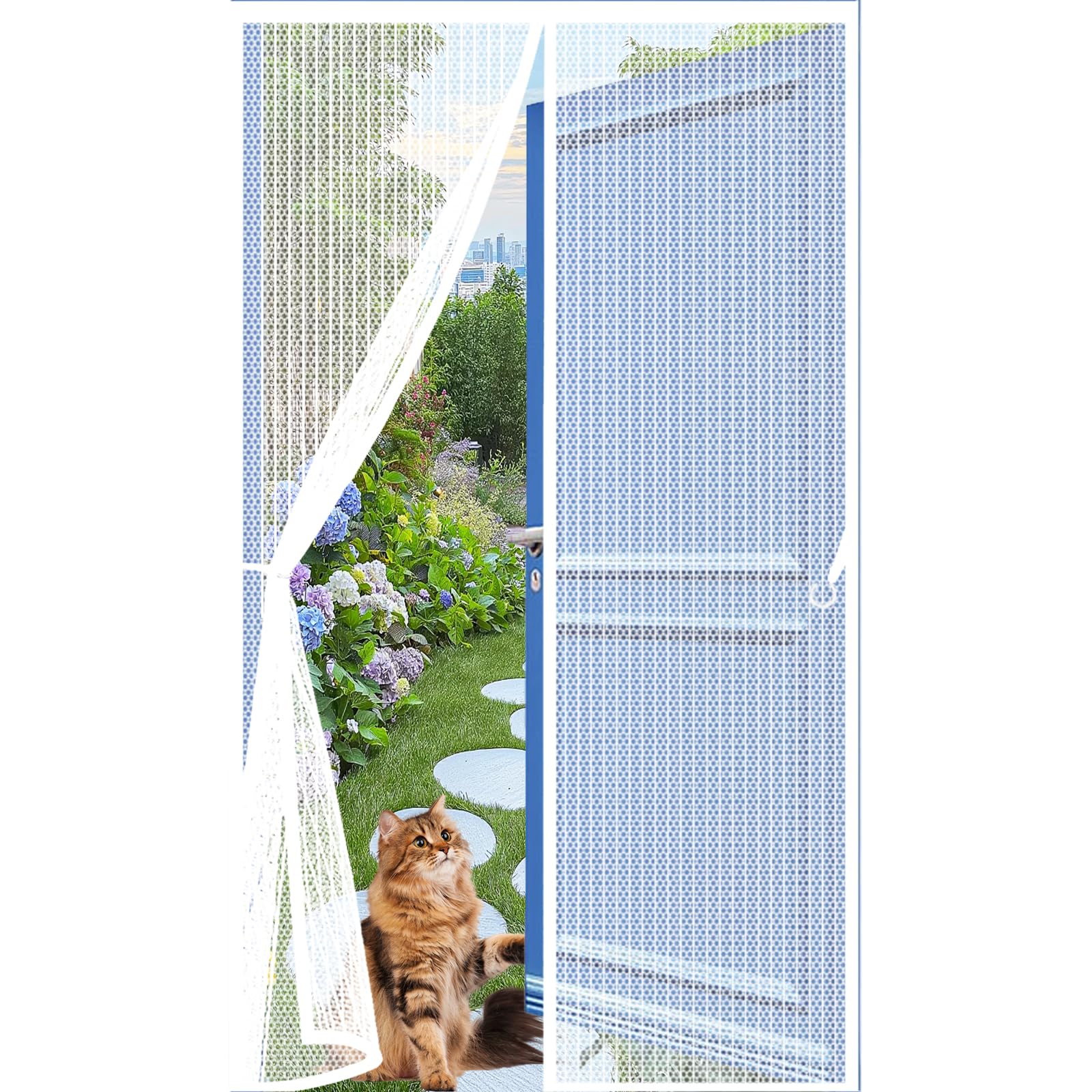 Lijiao White Fly Screens For Doors 108 X 220 Cm With Powerful Magnets And Full Frame Hook&Loop, No Gap, Keep Bugs Out Lets Fresh Air In, Fly Insect Screen Door, Mosquito Double Doors Kid And Pet Friendly,