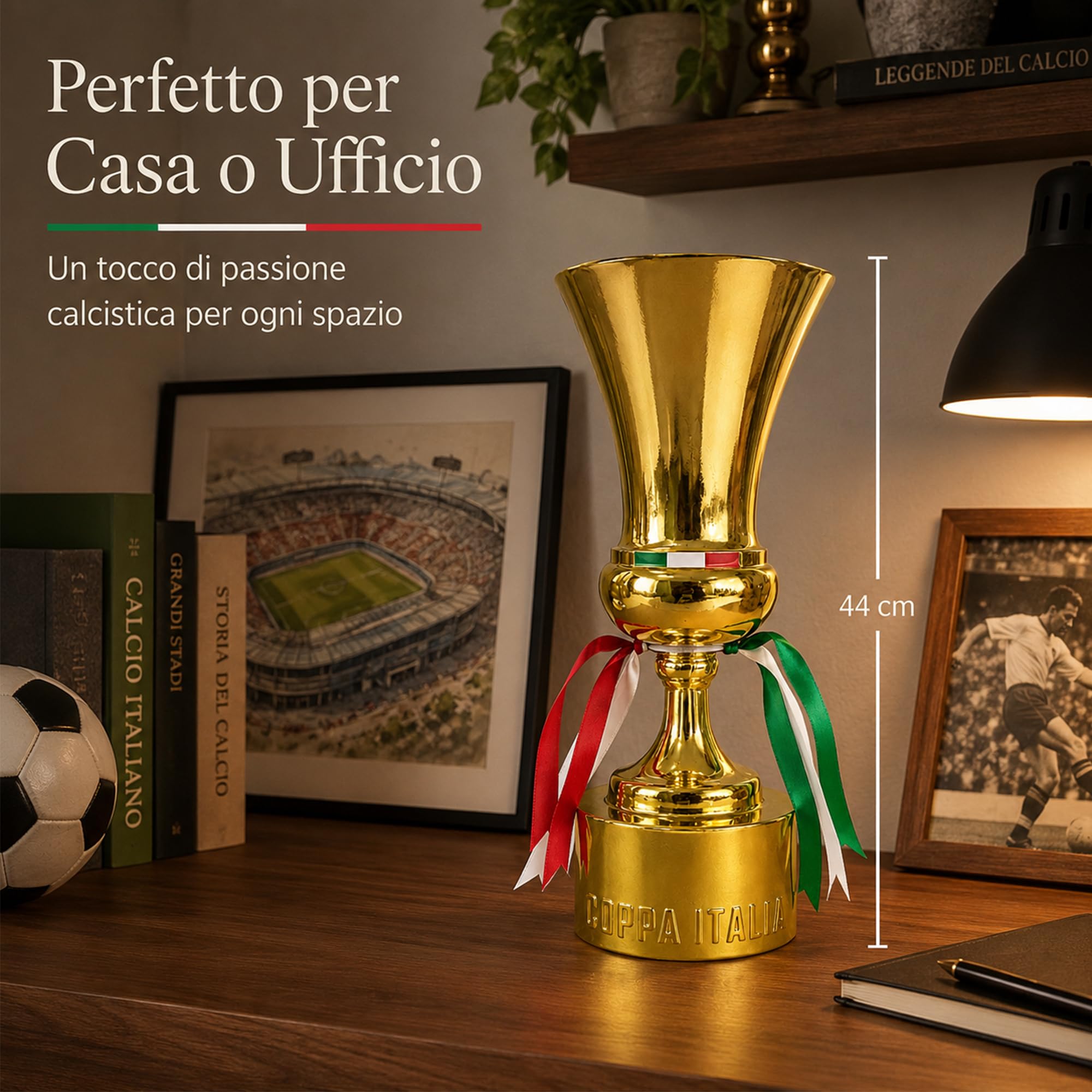 Replica Trofeo Coppa Italia, Trofei Champion da Collezione, Souvenir della League Calcistica, Decorazione per Ufficio, Bar Sportivo e Casa, Regalo Perfetto per Tifosi di Calcio,44cm | Souvenir della League Italiano da Collezione,Decorazione per Ufficio,Ba