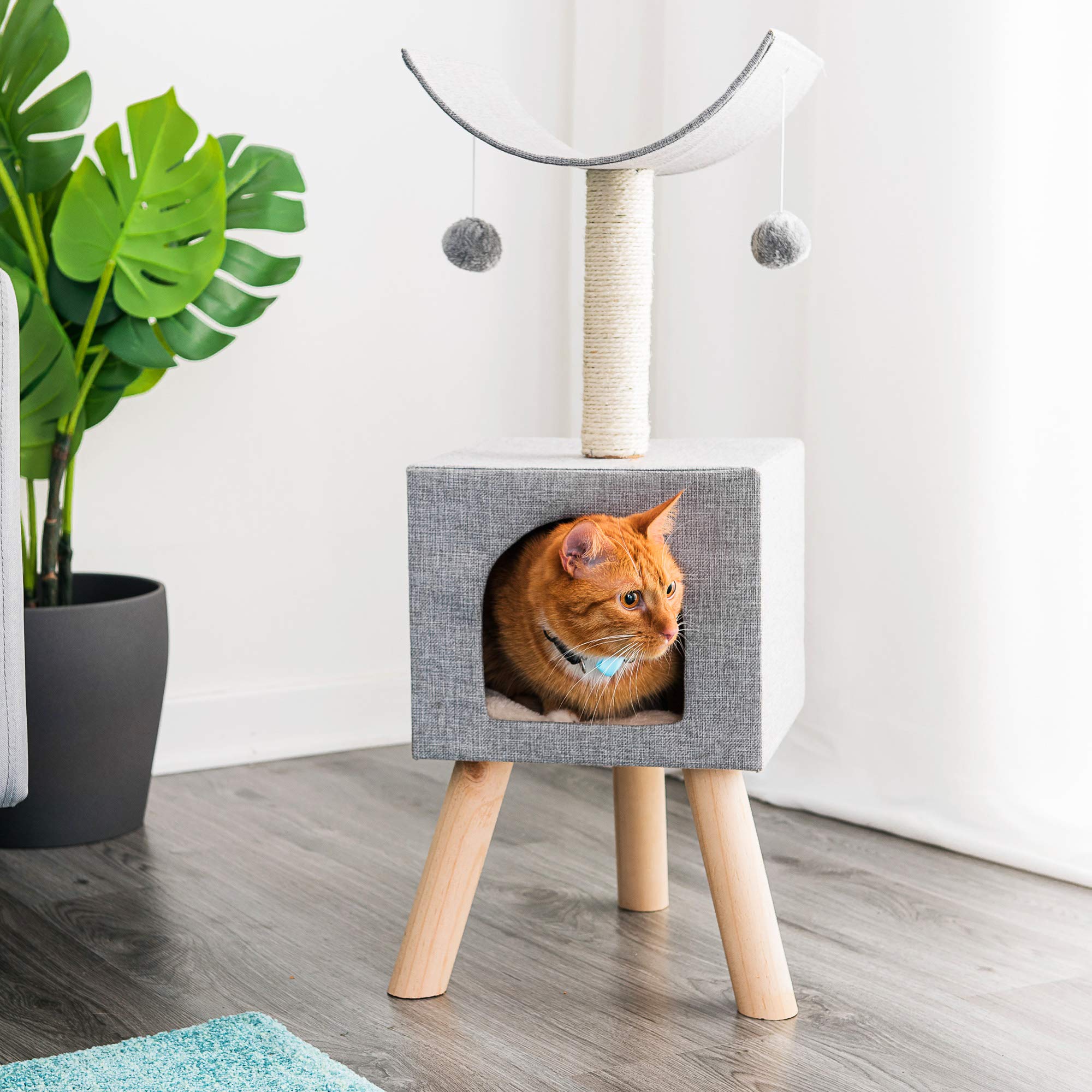 FiNeWaY 83cm Cat Tree Scratcher Scratching Kitten Climb Post Sisal Tunnel Hammock House Box Toy Activity Centre