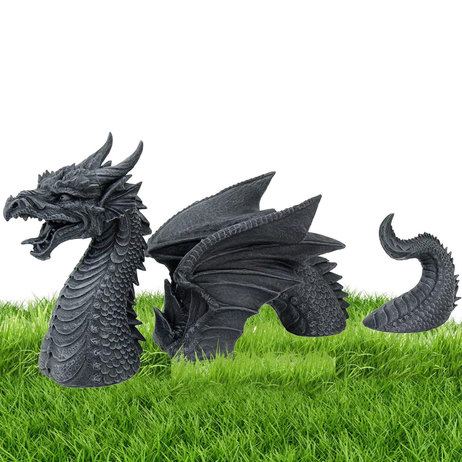 Cypreason Black Garden Flying Dragon Sculpture, Decorative, Sculpture, Three-Piece Flying Dragon Statue - Suitable For Lawn Garden Art Ornaments Outdoor