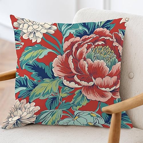 Vista 23 de ArogGeld Chinoiserie - Fundas de cojín asiáticas con diseño de flores blancas y verdes, funda de almohada Chinoiserie Floral con hojas verdes