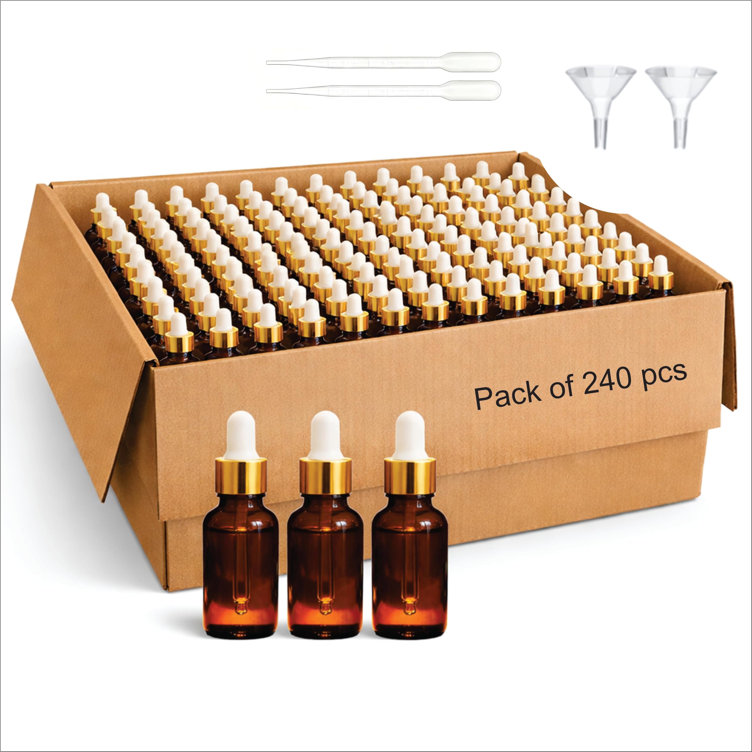CLOAKKINGS 15ml Amber Glass Dropper Bottle Set of 240 | Leak Proof Refillable Essential Oil & Serum Containers | Includes 2 Plastic Droppers, 2 Funnels & 240 Label Stickers | Pack of 240-image-40