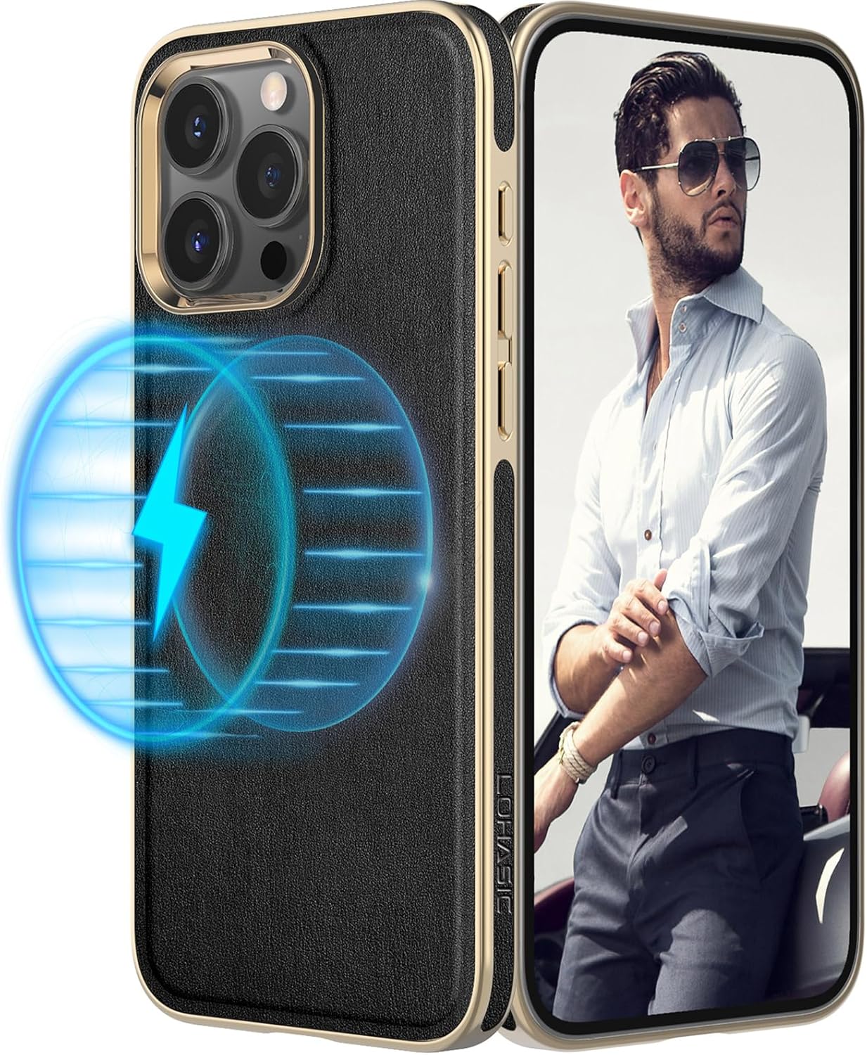 LOHASIC for iPhone 16 Pro Max Case Leather, Luxury Soft Phone Cover Compatible with MagSafe Accessories, Classic Designer iPhone 16 Pro Max Magnetic Case for Men, Brown