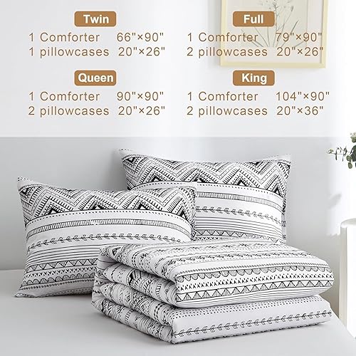 Miniatura 7 de Juego de edredón tamaño King, cama bohemia en una bolsa de 3 piezas, juego de edredón bohemio suave King, ligero y transpirable para todas las