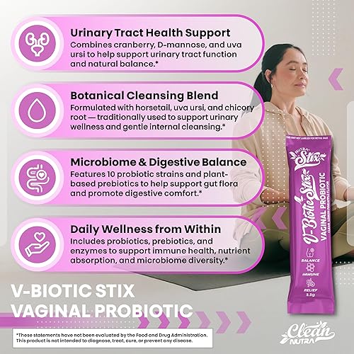 Miniatura 5 de V-Biotic Stix con Arándano, Uva-Ursi, Cola de Caballo, D-Manosa, Inulina, Lactoferrina de Clean Nutra (1)