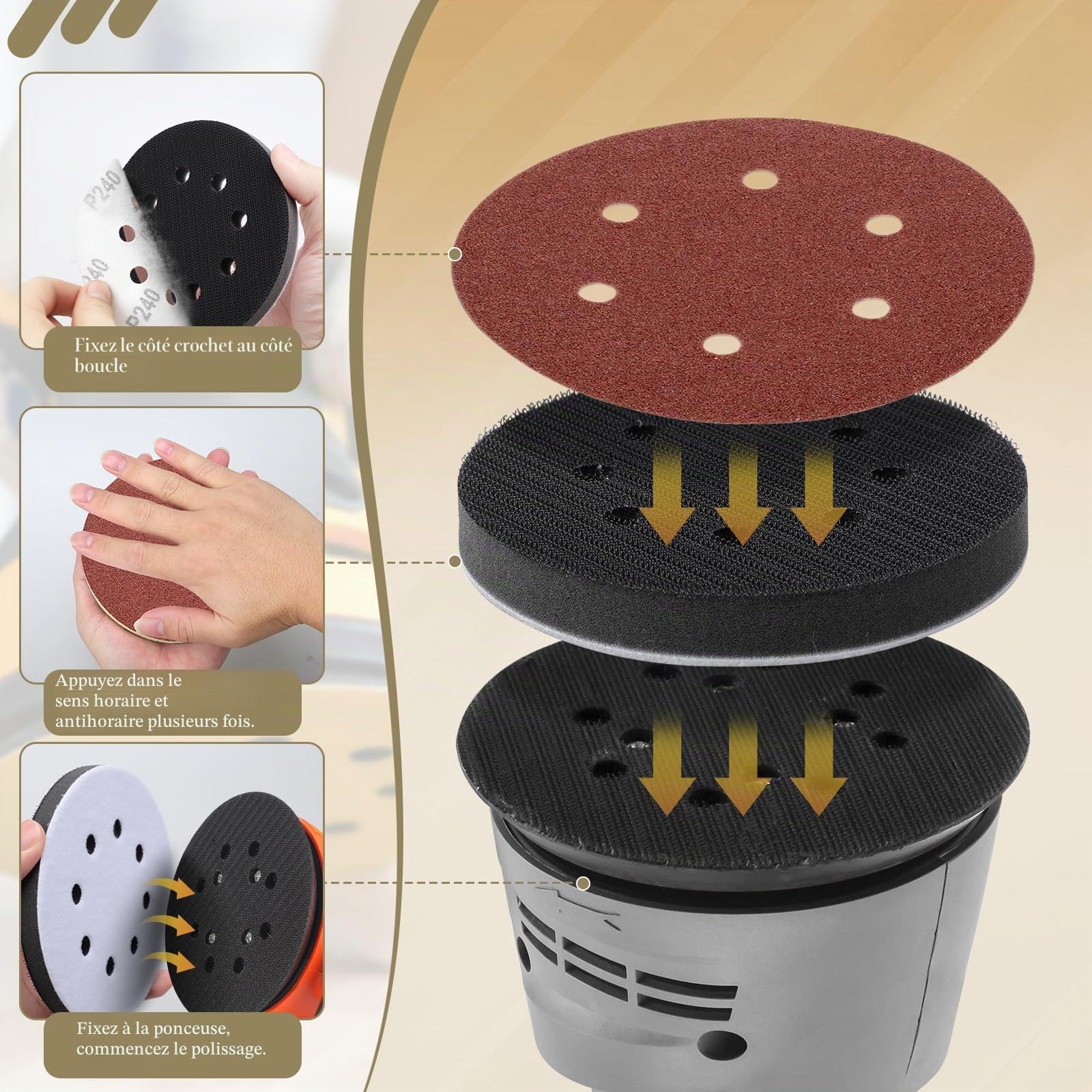 4 Pièces Tampon de Ponçage Souple 125mm Tampon d'Interface Ponceuse, Plateau de Poncage 8 Trous Tampon Interface en Éponge en Mousse Patin de Remplacement pour Ponceuse