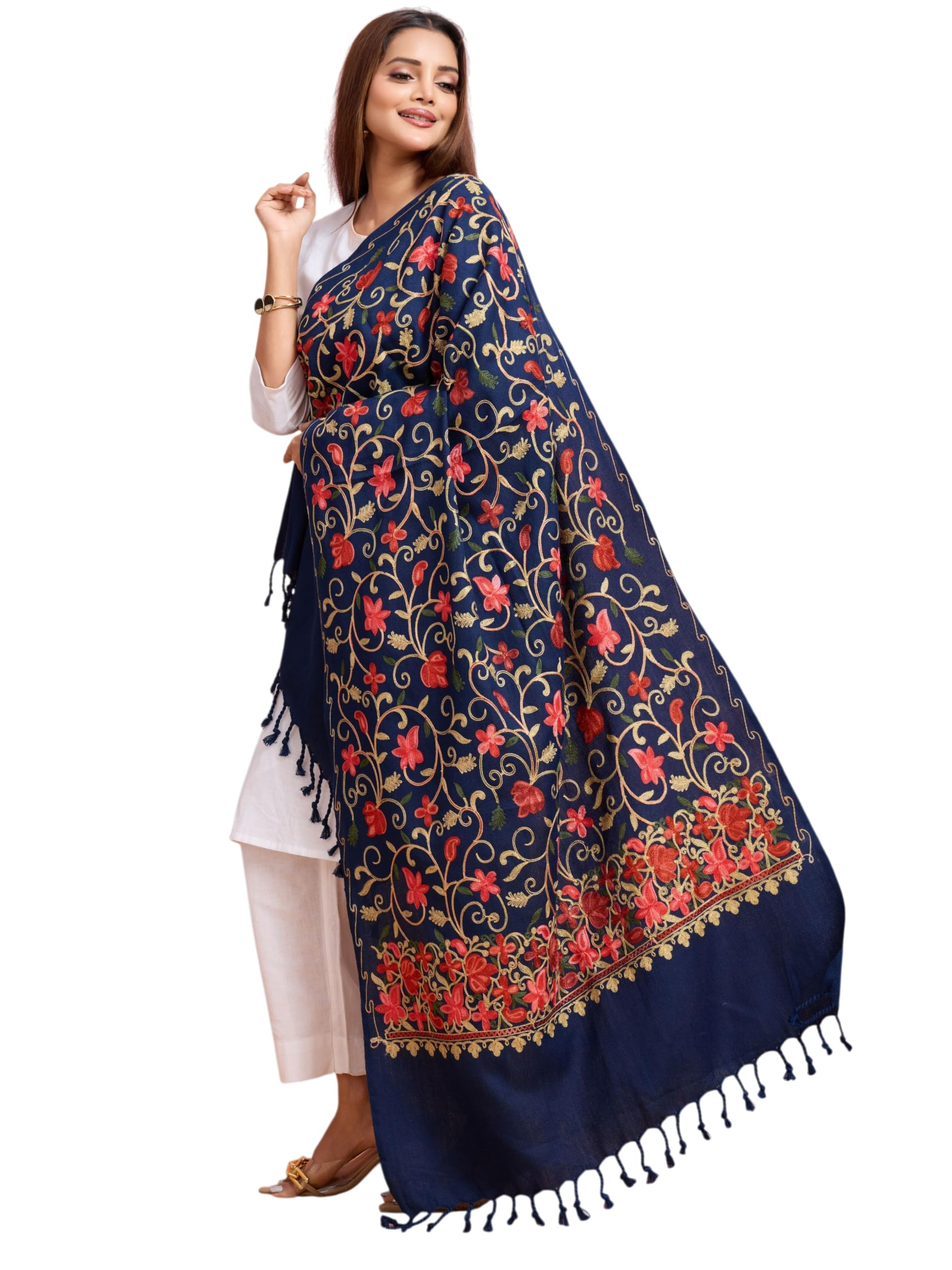 weavers villa Designer Acrylic Kashmiri Shawl Embroidery Stole, 70cm x 200cm-picture-5