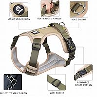 Vista 3 de Arnés para perro pequeño, sin tirones, chaleco reflectante, arnés ajustable con hebilla de liberación rápida para perros pequeños (S, caqui)