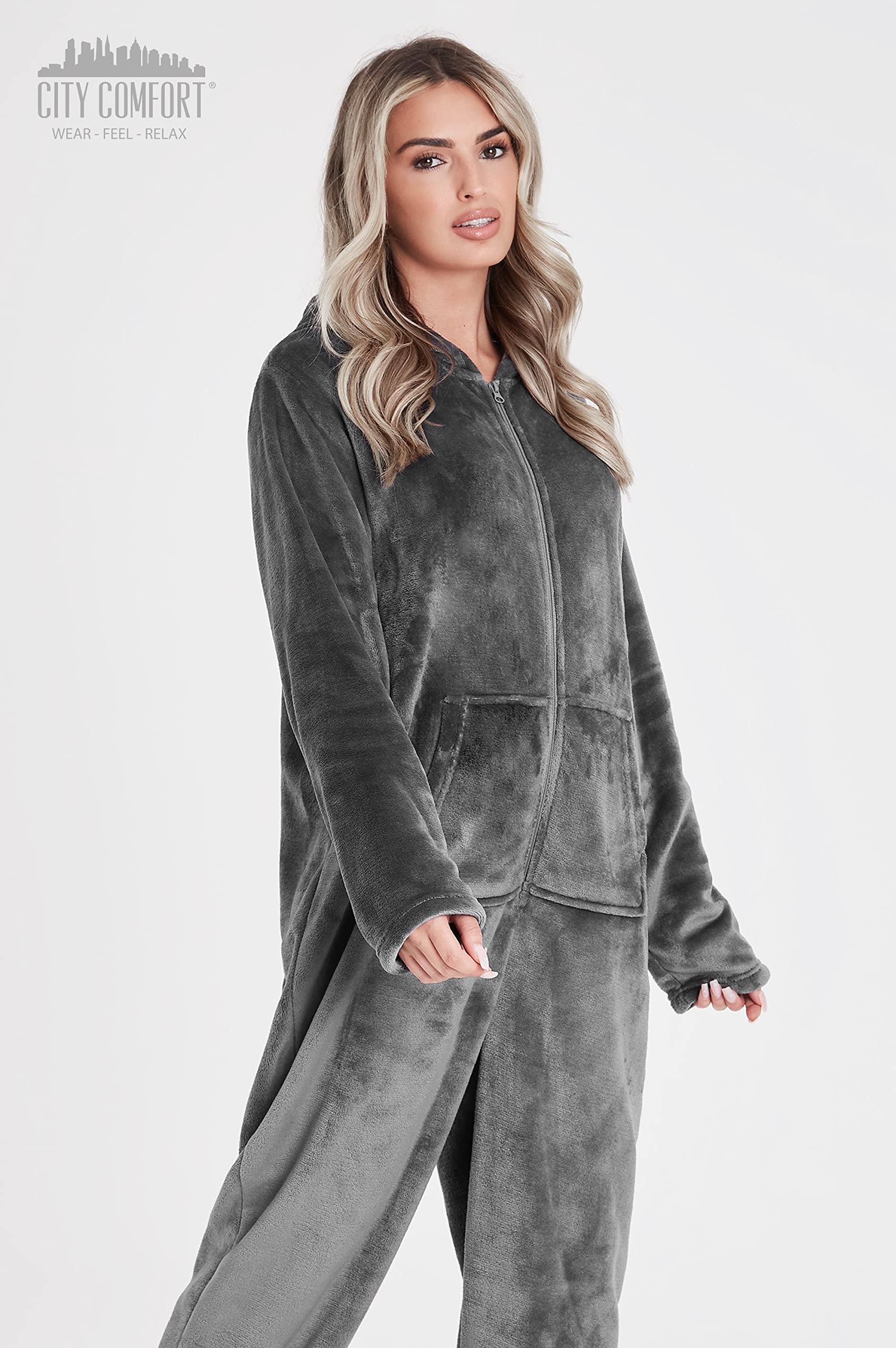 CityComfort Pigiama Intero Donna - Pigiamone Intero in Pile S-XL Caldo e Morbido