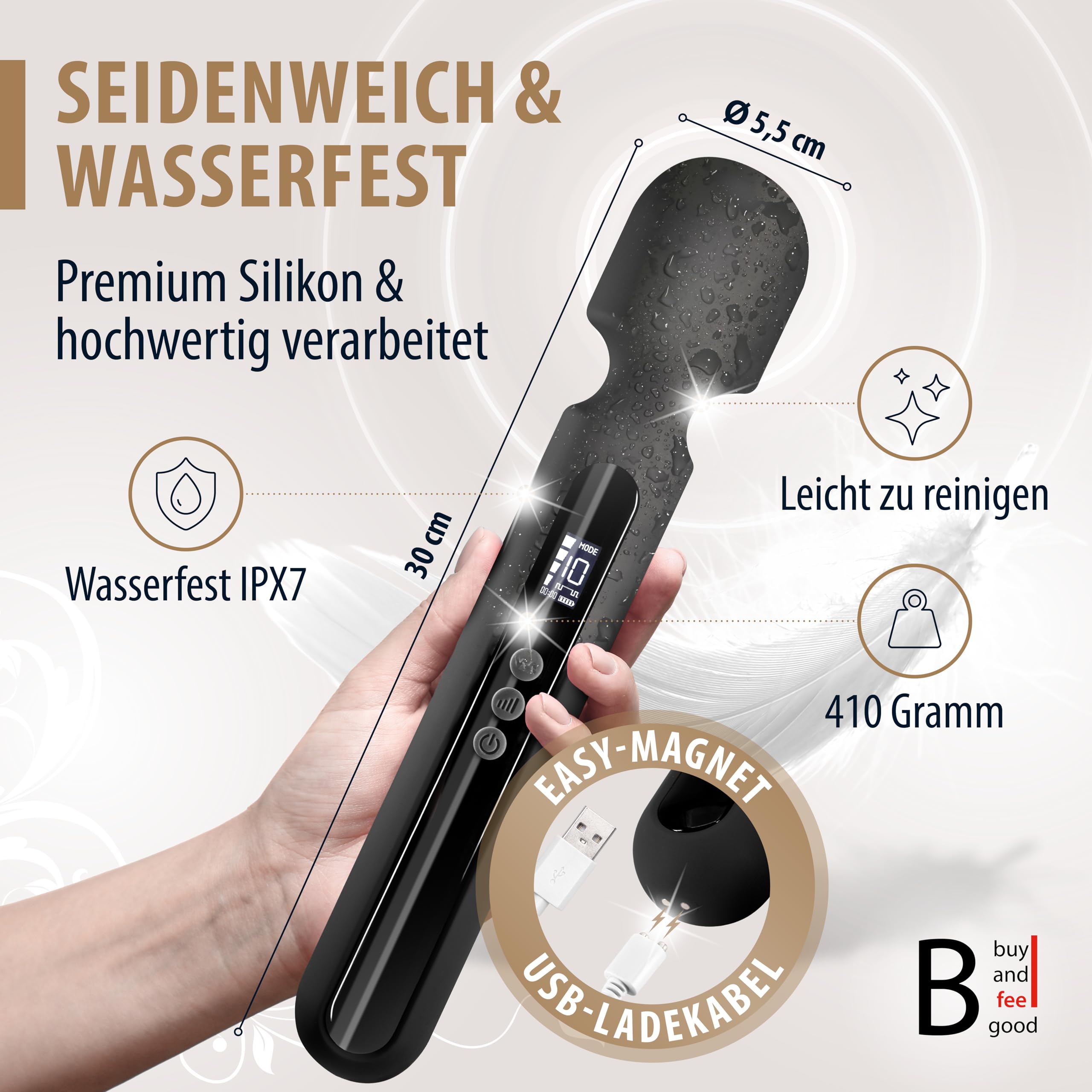 THE ROCK XXL Akku - Vibration für Frauen, Magic Wand [EXTRA STARK] | Massagegerät I Sex Spielzeug für die Frau +Tasche I Silikon - Dildo I Vibratorensets für Frauen I Sex Spielzeug für die Paare