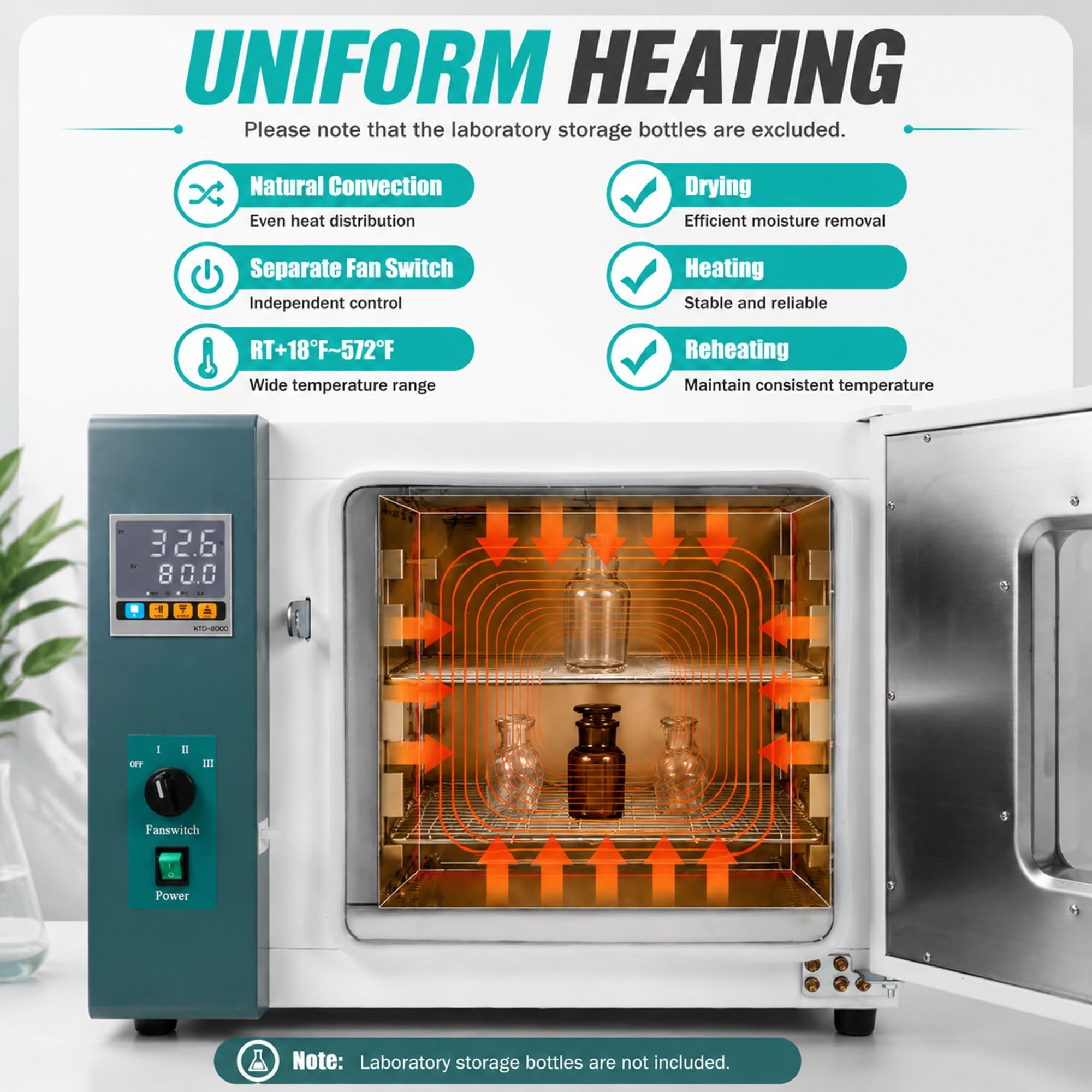 Forno essiccazione da laboratorio 110V 1000W 45L, forno polimerizzazione | Stufa essiccazione a convezione forzata 45L/12Gal con display LCD e doppio vetro temperato per industria e scuole