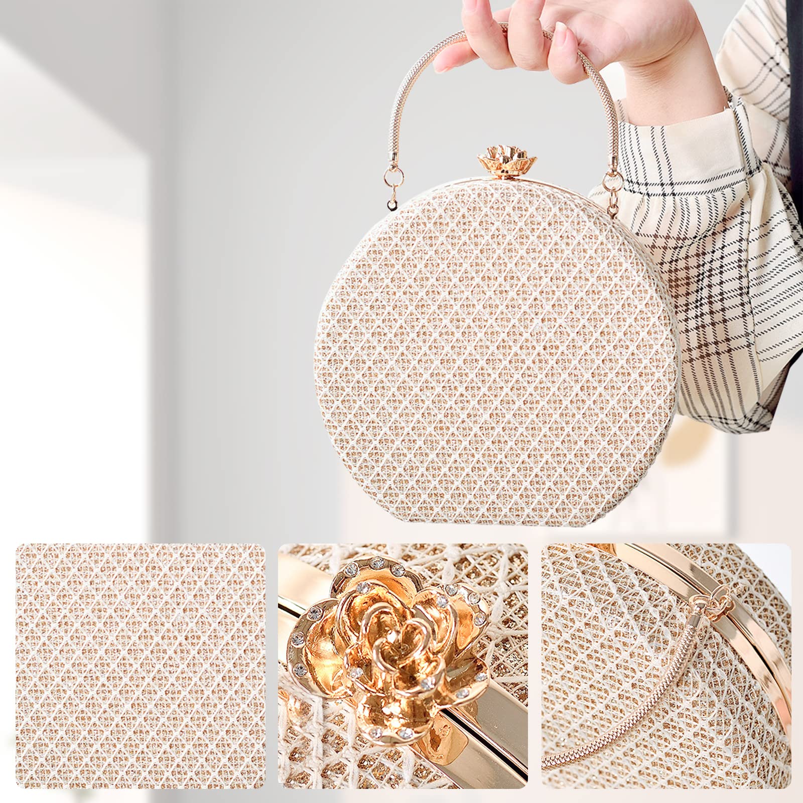 CORIOS Borsetta da Sera Donna Clutch in Rotonda Pochette Piccolo con Catena Borsa a Mano Borsa a Spalla Pelle PU Borsa a Tracolla per Cocktail Festa Ballo Cerimonia Giallo