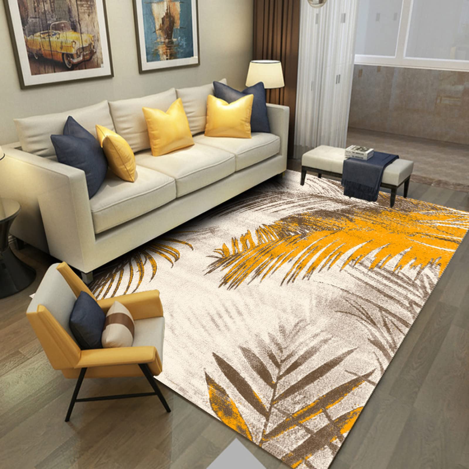 Tapis D'entrée Feuilles Tropicales Oranges Tapis Salon Couloir Antidérapant Paillasson Extérieur Polyester Paillasson Exterieur Interieur Rug Salon Chambre Lavable 150x200cm