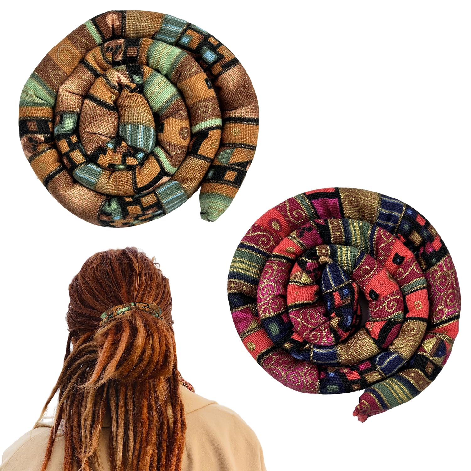 Spiral Lock Hair Tie for Dreadlocks Bendable Ponytail Holder for Thick Curly Hair 25-Inch Dread Accessories for Women and Men (2Pcs-Combination 1) - Image 2
