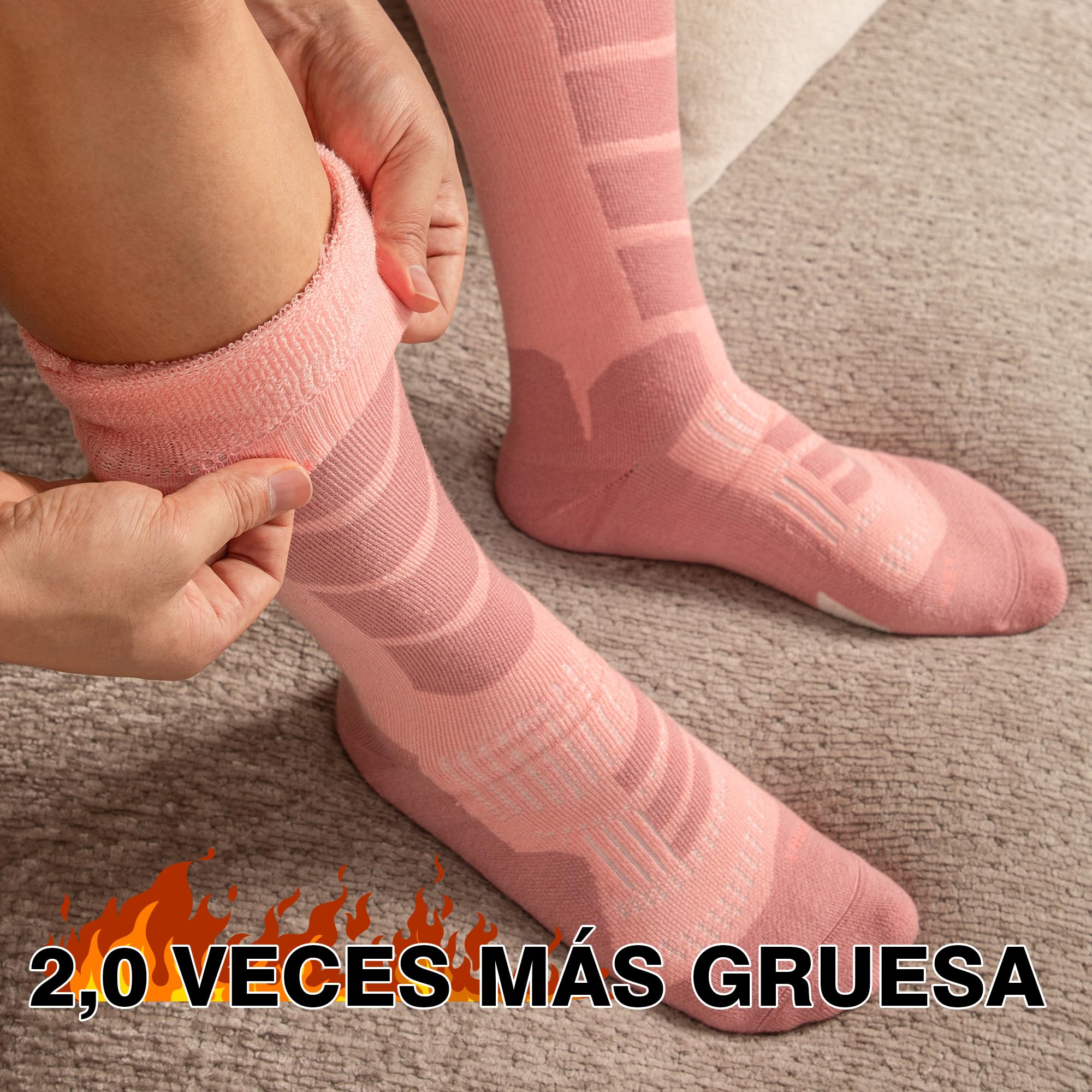 ineepor 2 Pares Alpaca Calcetines Esquí para Hombres, Mujeres Y Jóvenes, Calcetines Altos de Compresión para SNOWBOARD, Calcetines térmicos hasta la rodilla de invierno para Clima Frío Tallas 35-51