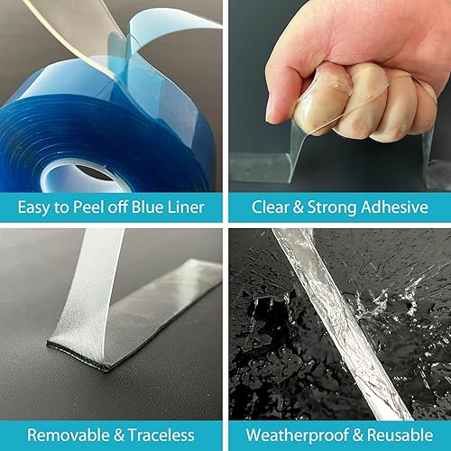 Miniatura 3 de 360Tronics Cinta adhesiva de doble cara resistente, cinta adhesiva nano transparente de 1-18 pulgadas x 20 pies, tiras para colgar imágenes de dos