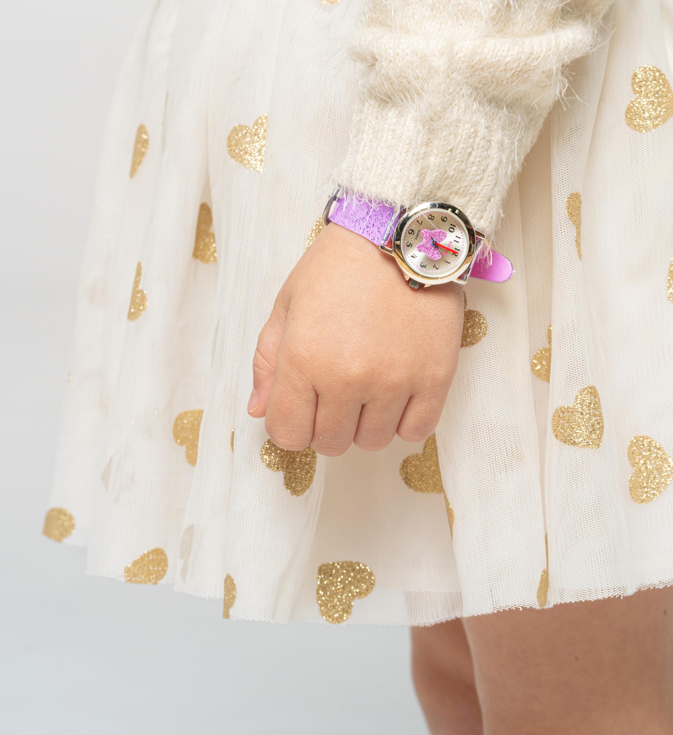 Kiddus Reloj para niña con Purpurina, Incluye Ejercicios para Aprender la Hora, Reloj Infantil Analógico Fácil de Leer, 3ATM, a Partir de 4 años
