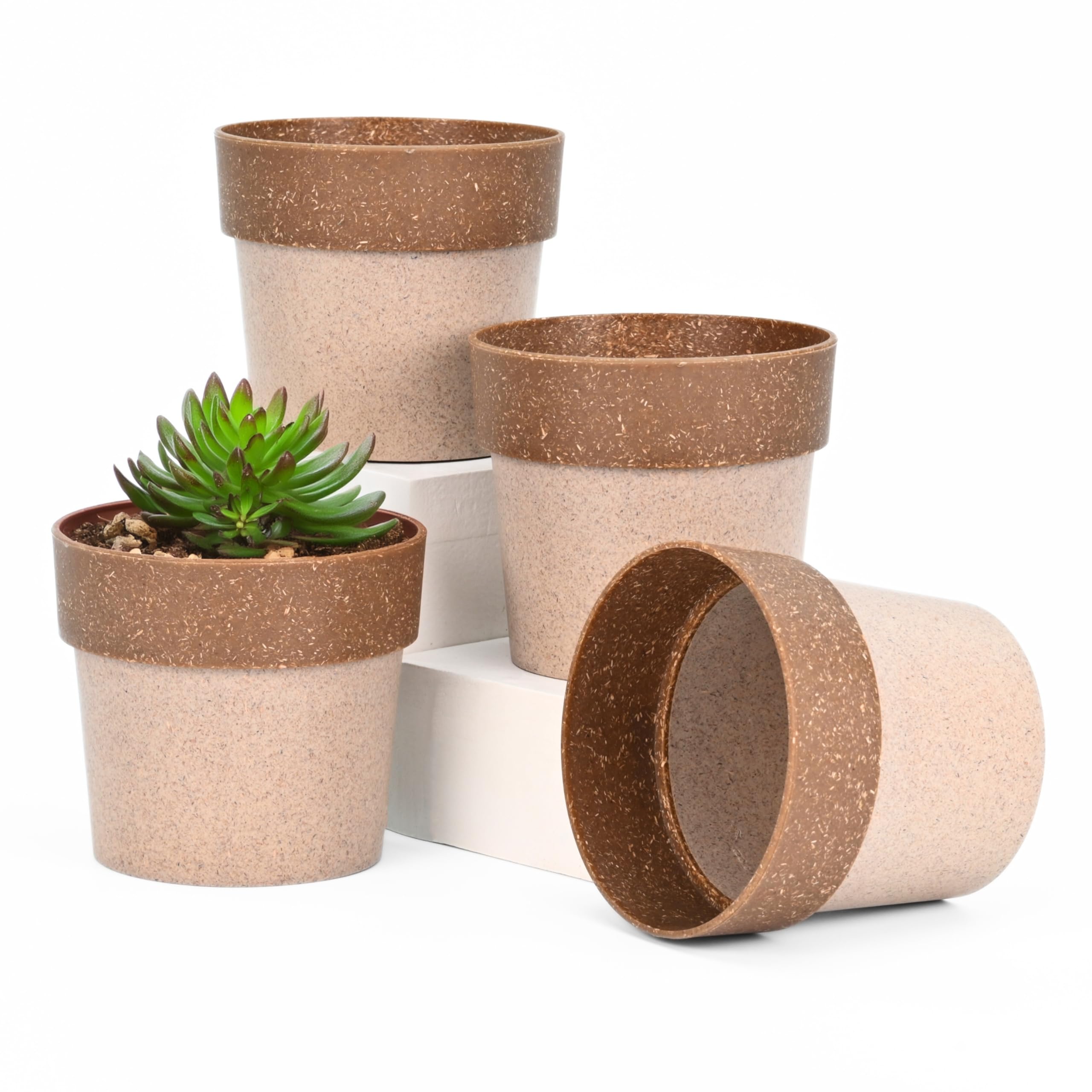 Eha Earth Friendly Ecopod Small Pots for Plant | 4 Inch, Pack of 4 | Table Top Planters | Bamboo Based and UV Protected | Pots for Indoor Plants for Home Decor, Outdoor, Balcony & Garden | Tortilla-image-15