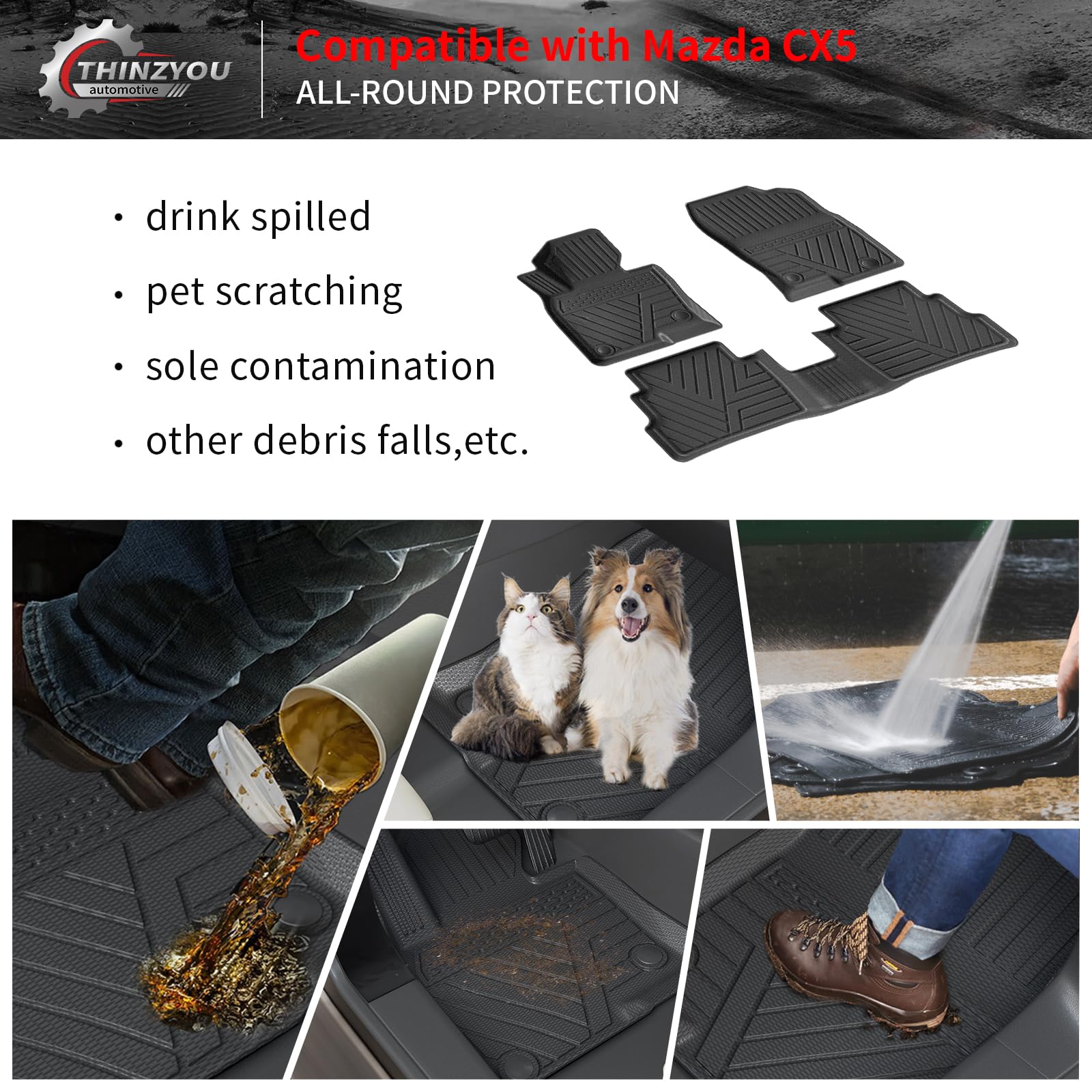 Thinzyou Tappetini compatibili con Mazda CX-5 2023 Tappetino per bagagliaio Cargo Liner TPE per tutte le stagioni Protezione per bagagliaio posteriore 2022 CX-5 accessori (tappetino per