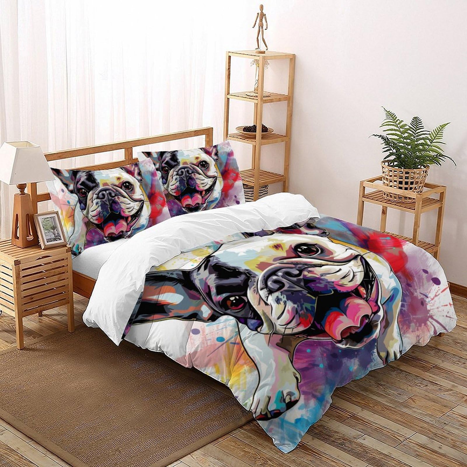 Housses de couette ensemble simple 3D Spanish Bulldog literie 3 pièces avec 2 taie d'oreiller