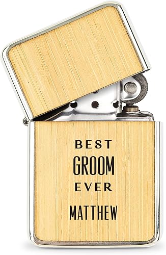 Miniatura 5 de Weddingstar Encendedor personalizado de metal envuelto en madera personalizada a prueba de viento con caja de regalo Madera oscura - Iniciales