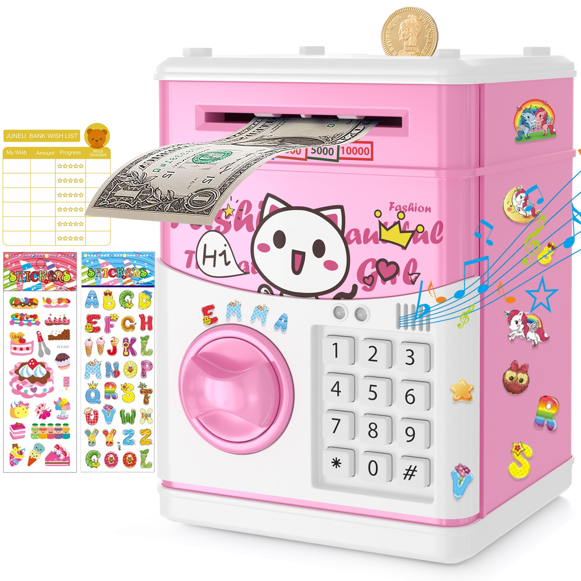 JUNEU Electronic Piggy Bank for Kids, Money Bank with Password Cute ATM  Piggy Bank Coin Can, Auto Scroll Paper Money Saving Box, Great Toy Gift for  Girls Boys Children : Amazon.in: Toys